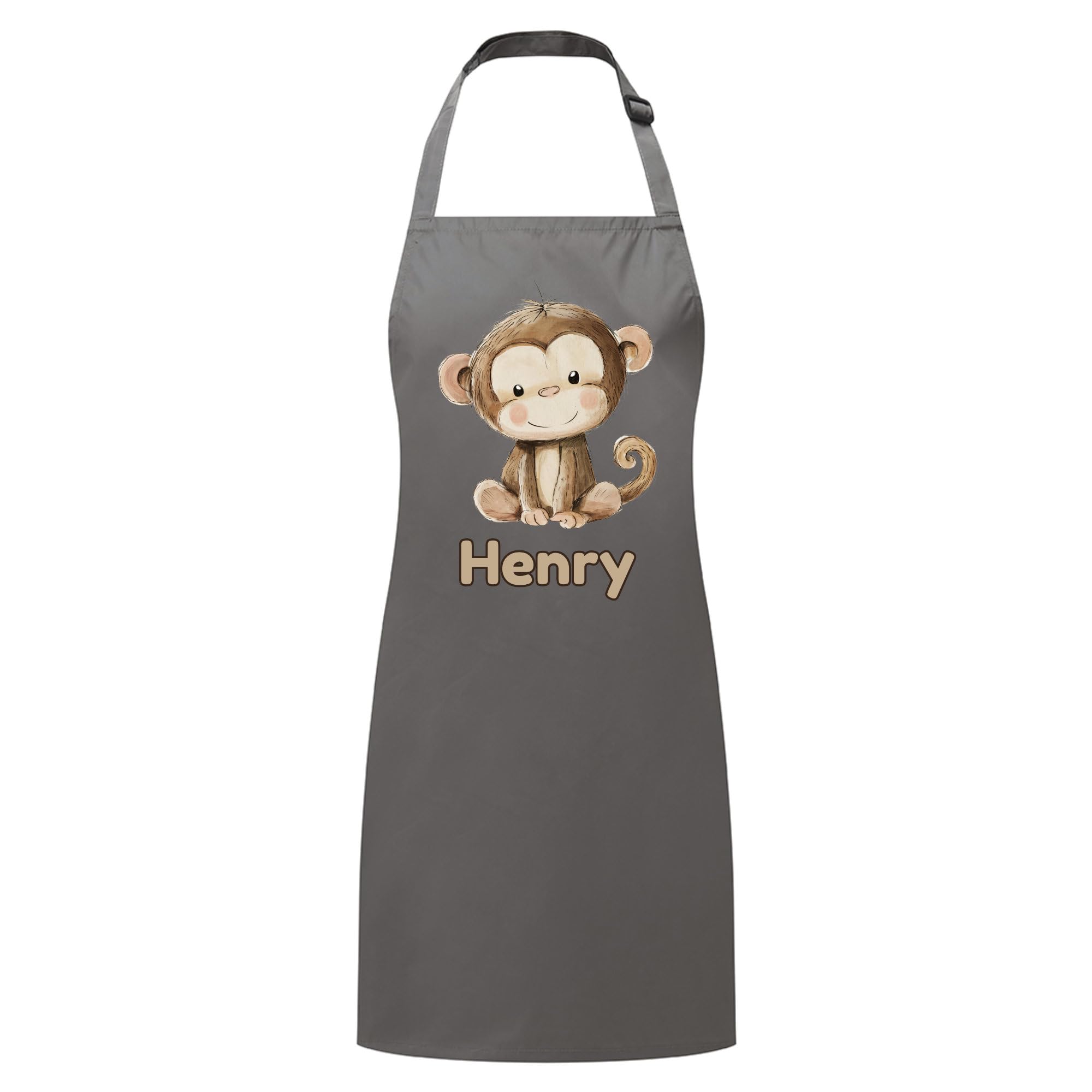 PIXPRINT Personalised Any Name Monkey Waterproof Kids Apron. Craft, Bake, Cook. Boy, Girl, Unisex. Gift