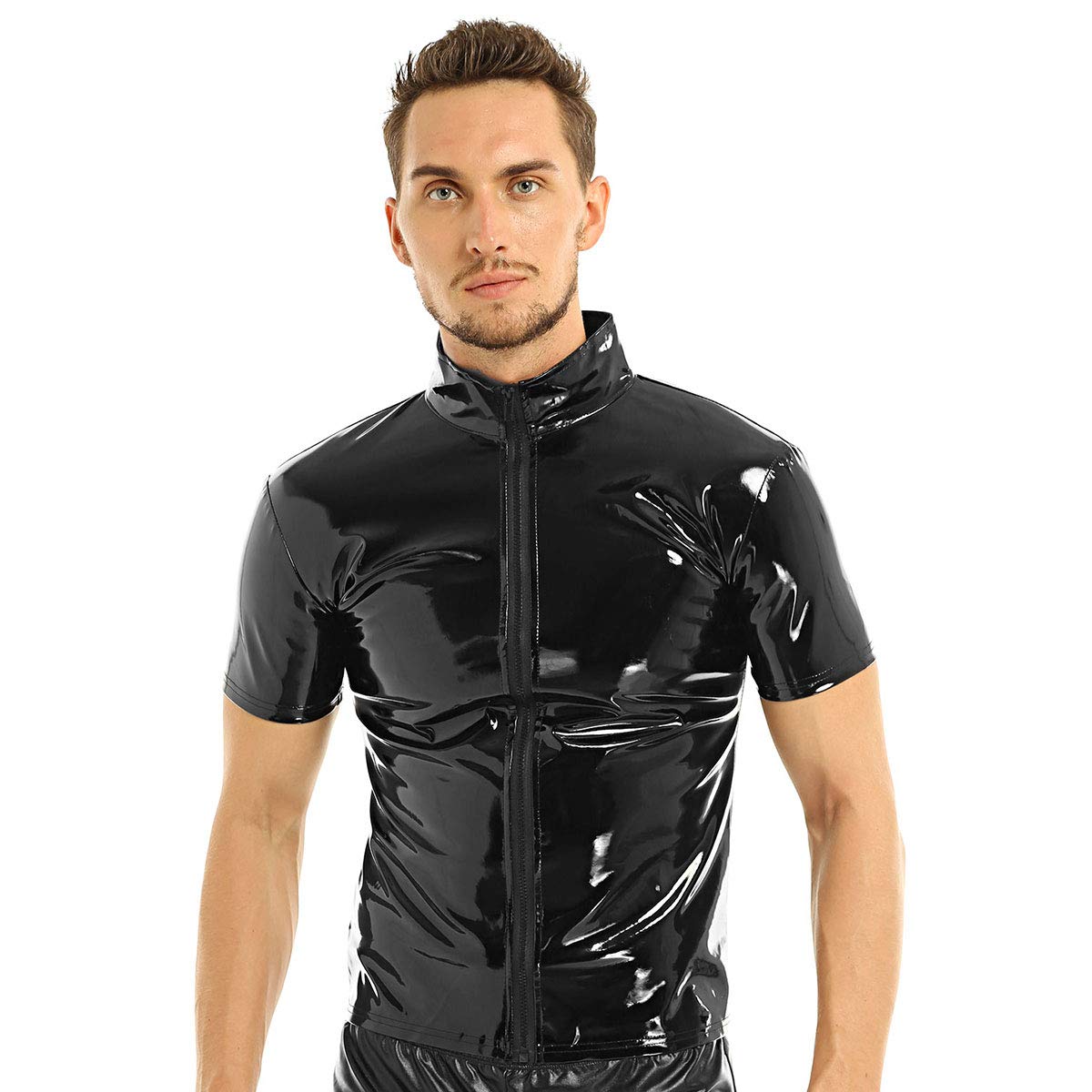 Camiseta de cuero para hombre ropa de noche fiesta disco clubwear ropa erótica 8