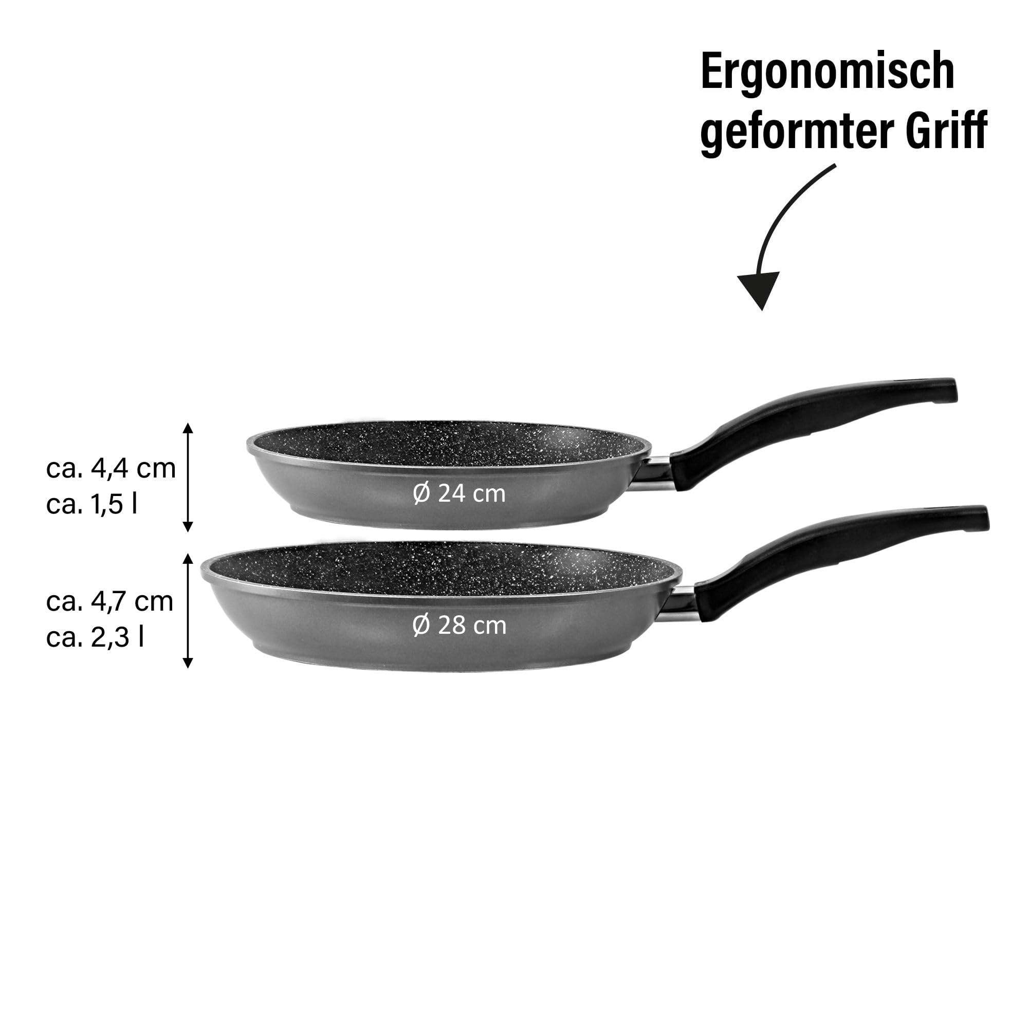 STONELINE Poêles, Set de 2, 24/28 cm, Revêtement Antiadhésif avec de vraies particules de pierre, compatible à l'induction et au four, gris, cuire sans huile et graisse