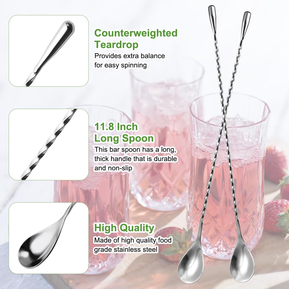 Set Da 2 Pestelli Per Cocktail In Acciaio Inox Con Cucchiaio | Muddler Per Mojito E Bar