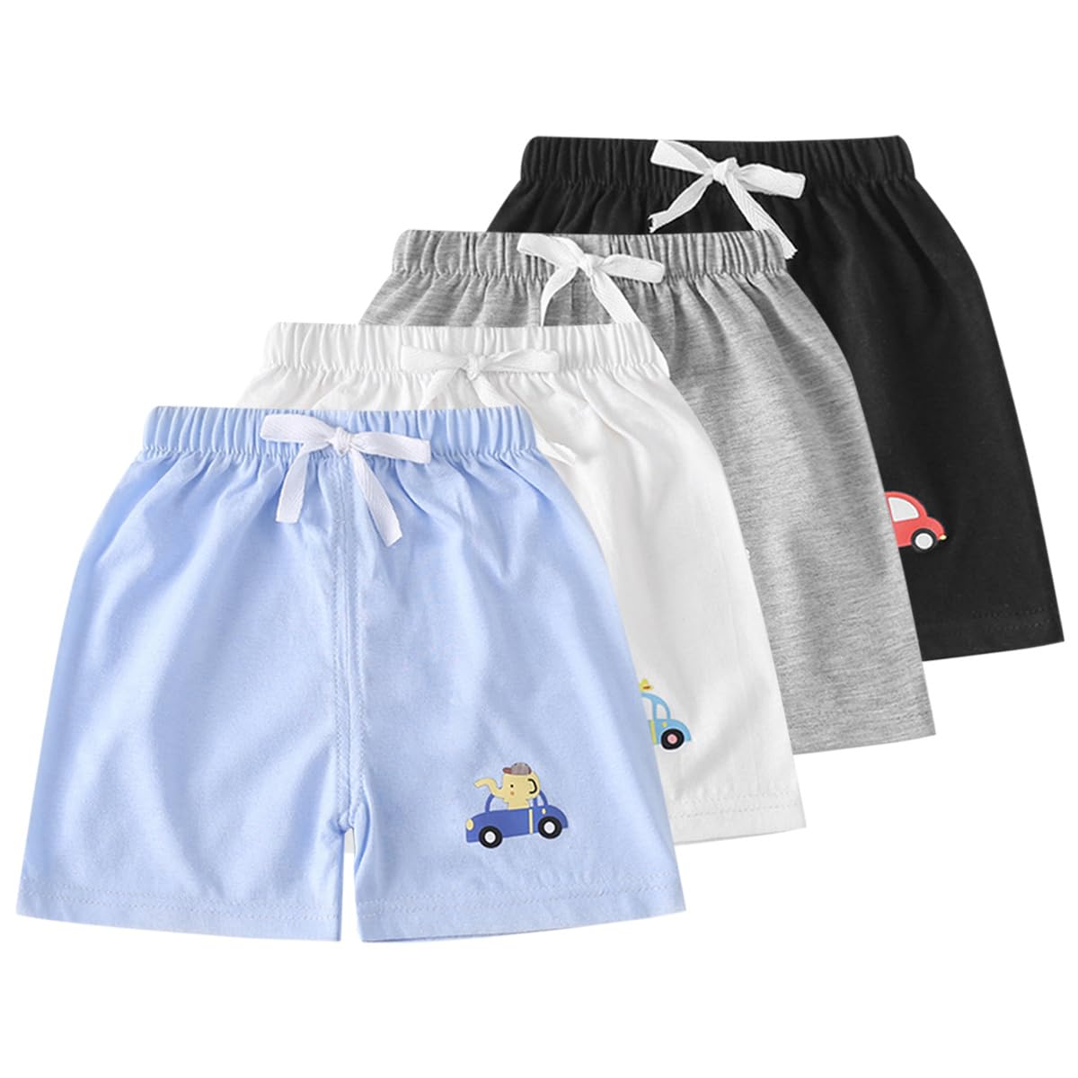 Lot of 4 Shorts d'été en Coton pour Bébé Garçon Fille Shorty Pantalon Court Uni Casual Mignon Short Taille Élastique avec Cordon de Serrage pour Tout-Petits Enfants 6 Mois-4 Ans Vêtements d'été
