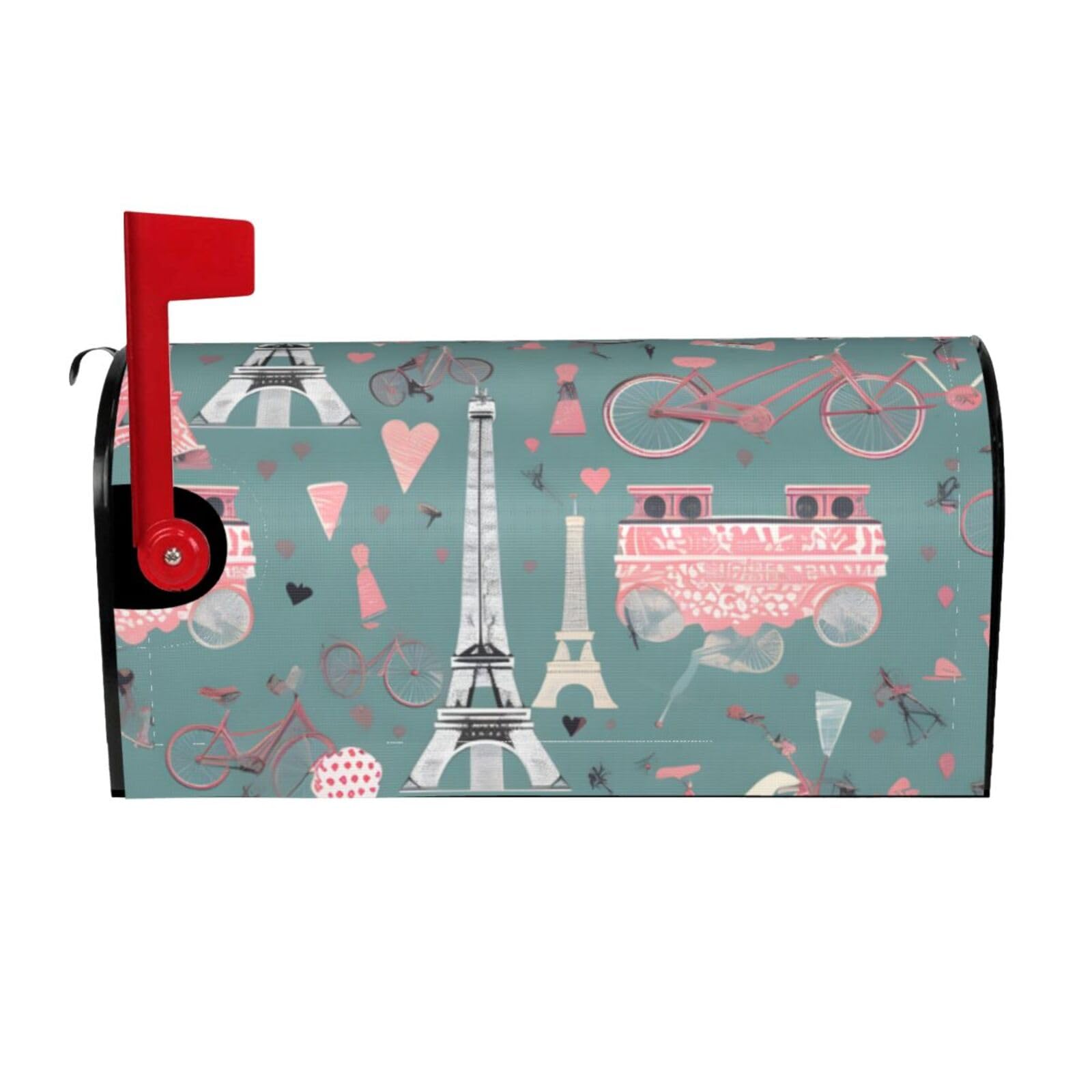 Romantic Paris Eiffel Tower Bycicle Print Mailbox Cover Wraps Post Letter Box Cover Decor For Outside Garden Yard Farmhouse Home
