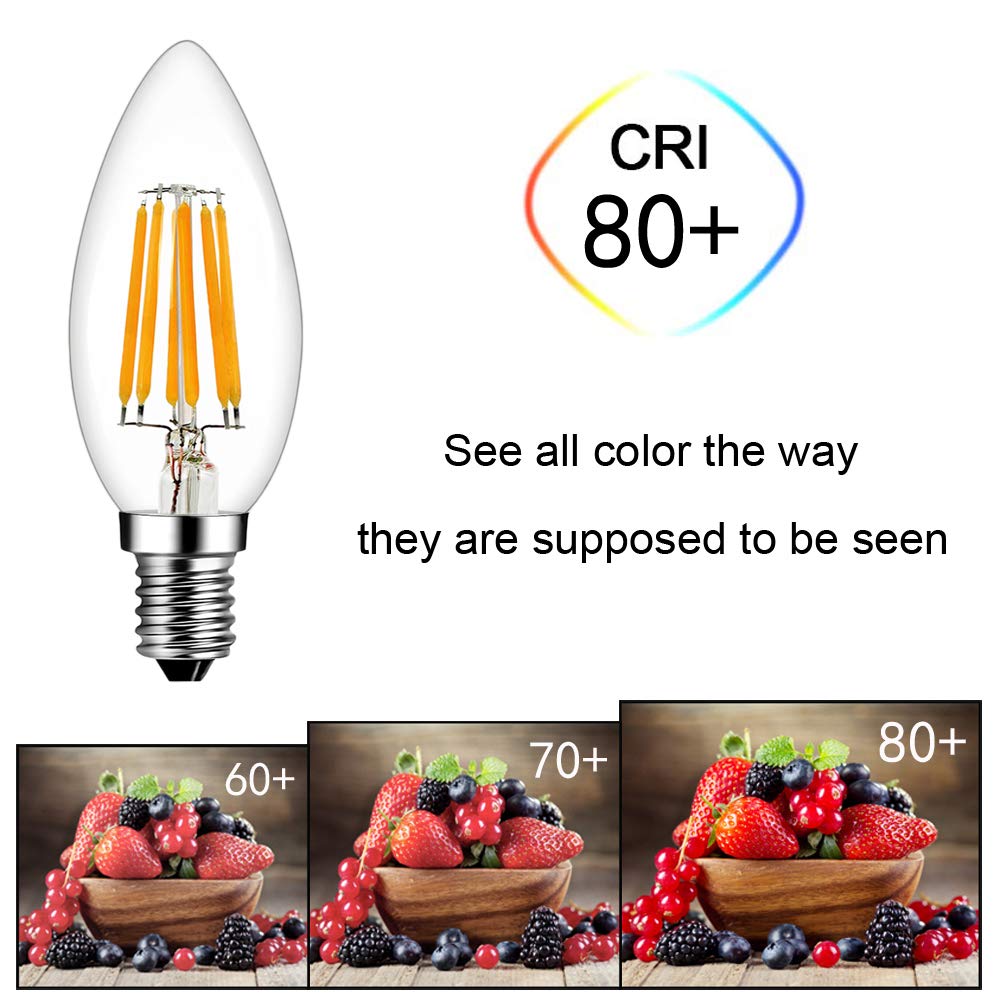MENTA E14 Lampadina Filamento LED Candela fiamma 6W equivalente a 60W, Luce Bianca Calda 2700K, 600lm, Piccole lampadine a vite Edison (SES), C35 a Forma di Fiamma Non dimmerabile, Vetro, 10 Pezzi