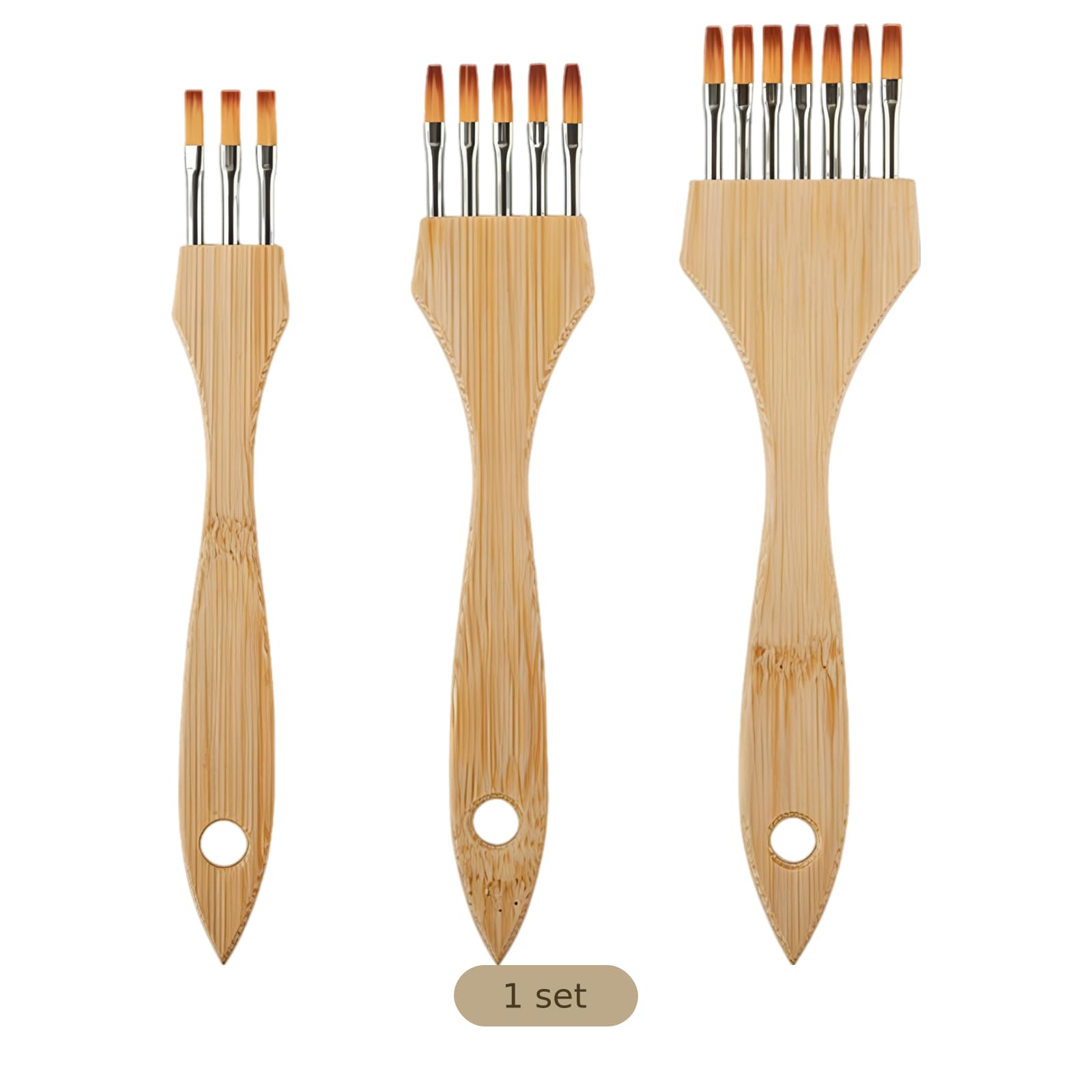 Lot de 3 pinceaux râteau, pinceaux Surikomi à tête Plate en Nylon, Manche en Bois pour Acrylique, Aquarelle et Peinture à l’Huile, Pinceau d’Artiste pour créer des Textures et Effets