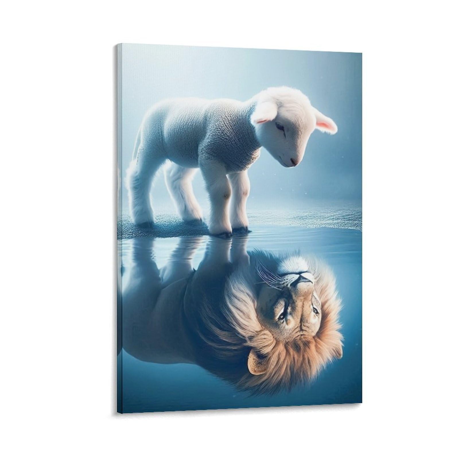 Dhbaneiok Frame-Style-8 Lamb And Lion Reflection Poster Artwork Canvas Prints Picture Modern Canvas Wall Art Picture Wall Hanging For Bedroom Living Room Decor 24X36inch(60X90cm)