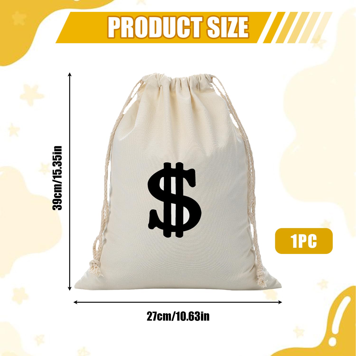 Bolsa de dinero de 28 x 40 cm con símbolo de dólar, bolsa de tela blanca, monedero de ladrón de bancos, monedero versátil, juego de accesorios de ladrón para carnaval, disfraz de ladrón, disfraz de la