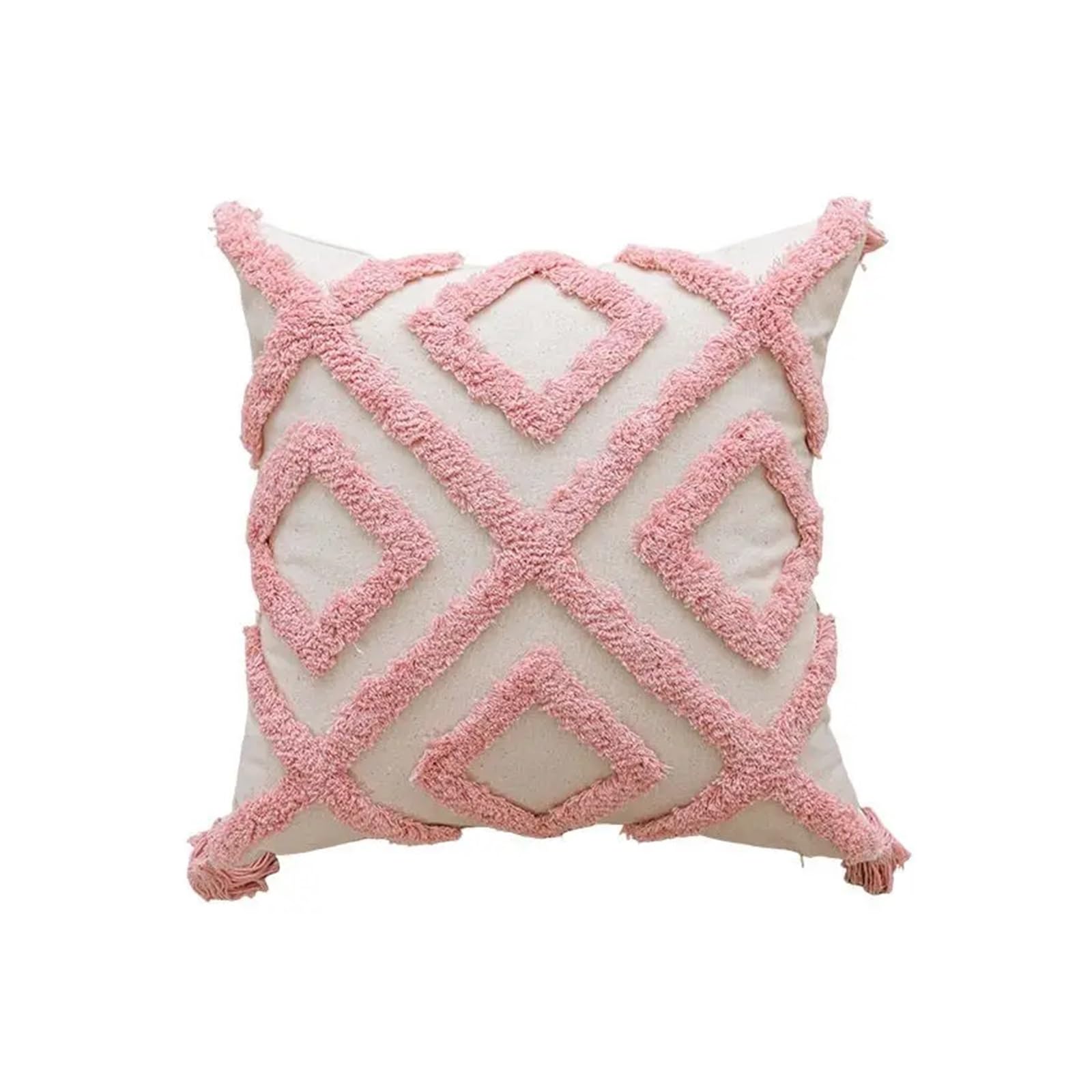 Fgujsur Color 05 Cushion Covers Pink Cotton Tufted Pillow Cover With Tassels Sweet Decorative Pillowcase For Sofa Chic Cushion(Color 05)