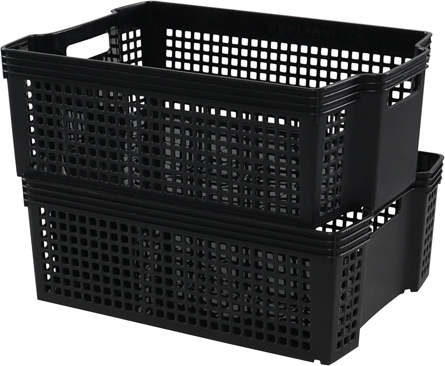 Yubine Black Plastic Basket, Stackable Basket Organizers, Set of 2