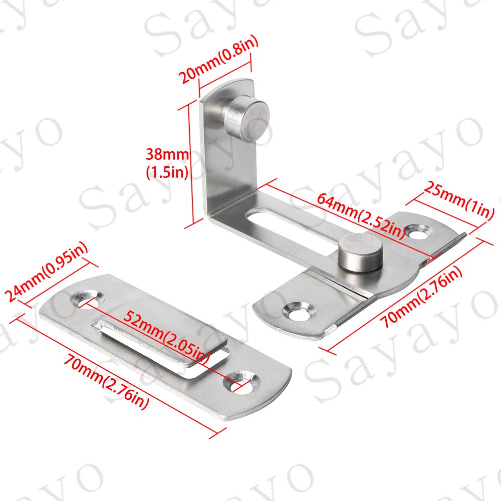 Sayayo 90 Degree Door Lock Slide Gate Latch Tiny Door Bolt, Stainless Steel Brushed Finished, EMS9001K-FBA 4