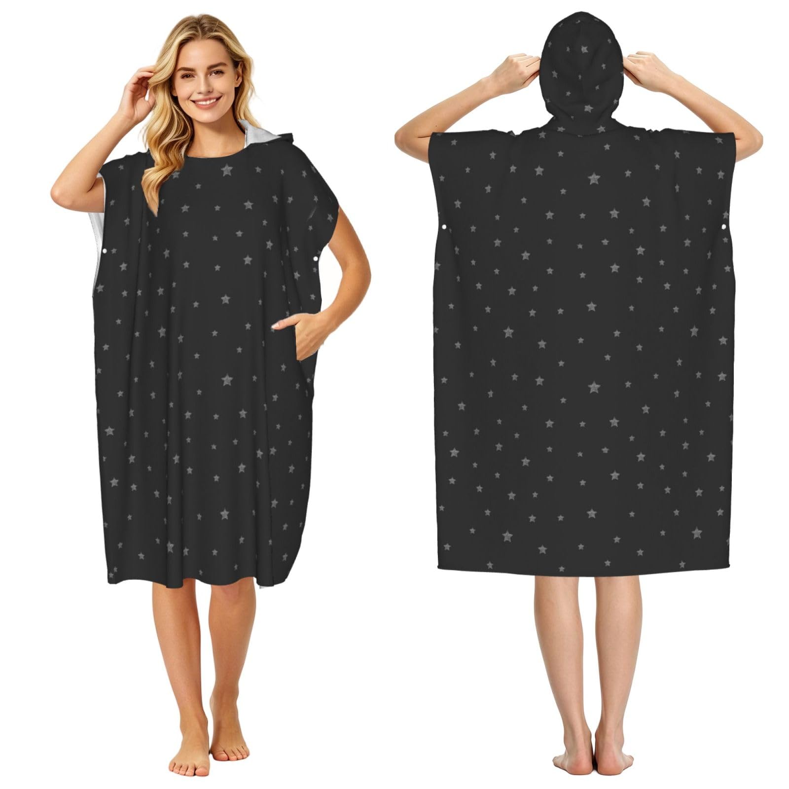 Poadnly Stars On Black Background, Adult Hooded Beach Towel 90 x 110 cm,Changing Bath Robe, Surf Poncho Towel For Women Men