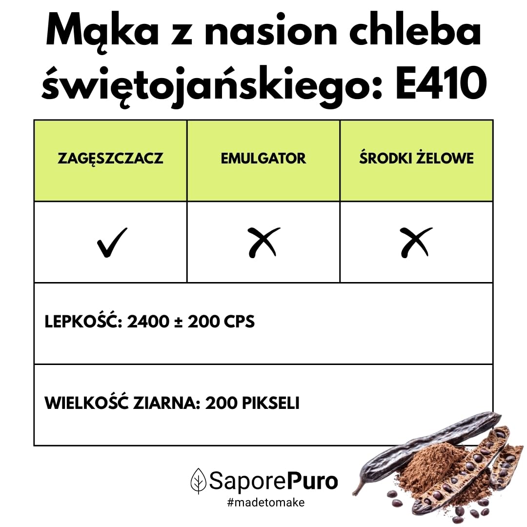 Saporepuro Mączka z nasion chleba świętojańskiego 500 g – BEZGLUTENOWA – 100% czysty naturalny zagęstnik i środek żelujący – Idealna do lodów, sorbetów, deserów i sosów
