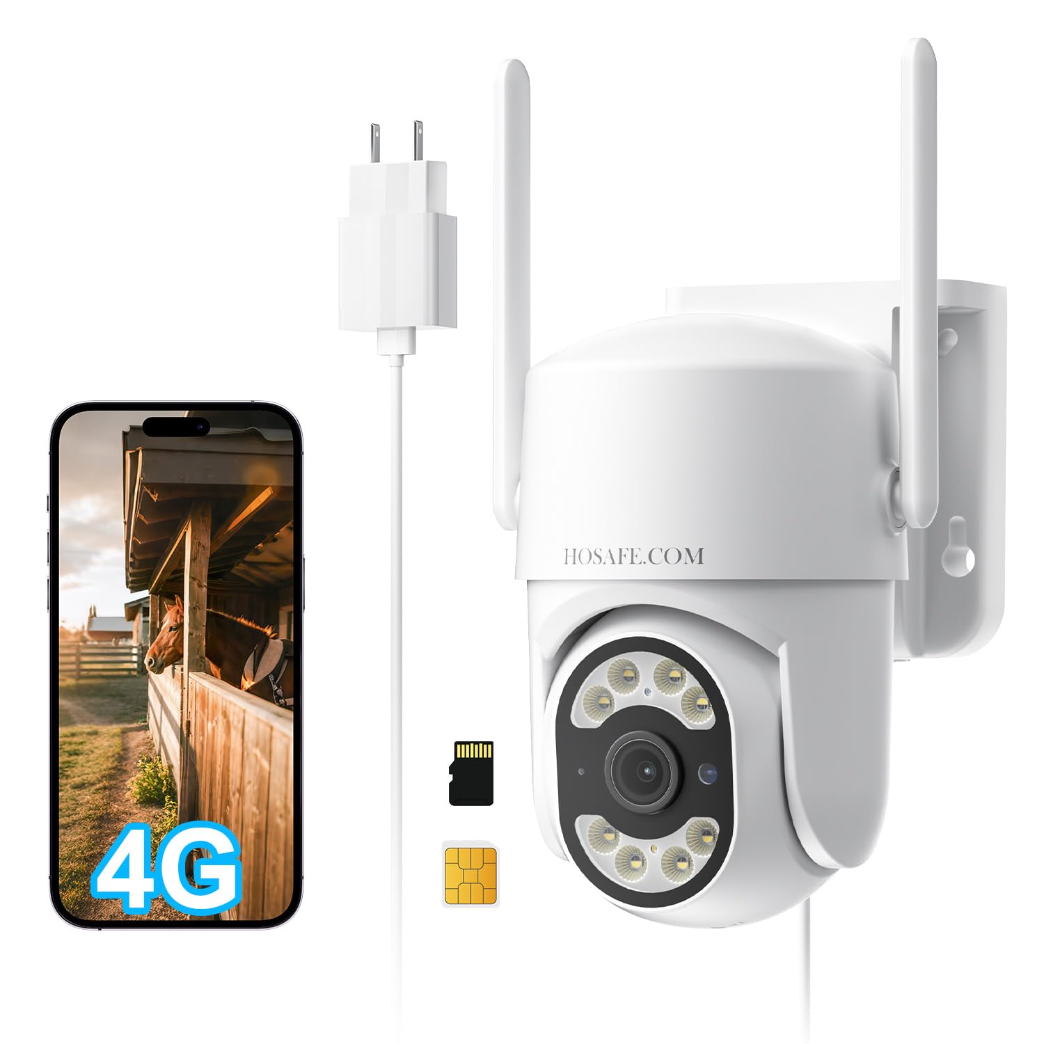 No WiFi Security Camera, 4G LTE Cellular Security Camera, Plug-in Cameras for Home Security, Auto Tracking, Smart Detection, Color Night Vision, 24/7