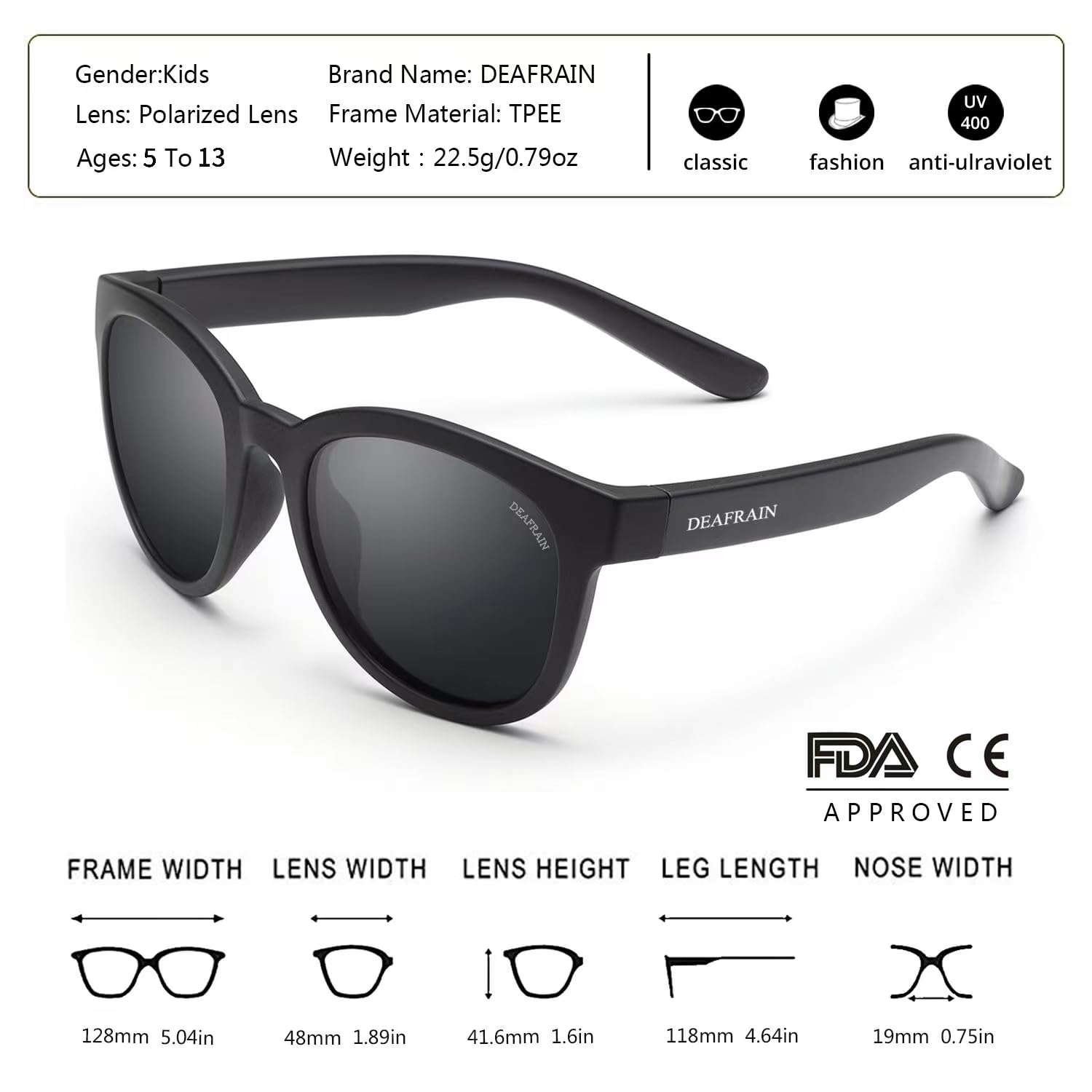 Gafas de sol para niños polarizadas TPEE marco flexible de goma 100% protección UV sombras para niños niñas de 5 a 13 años