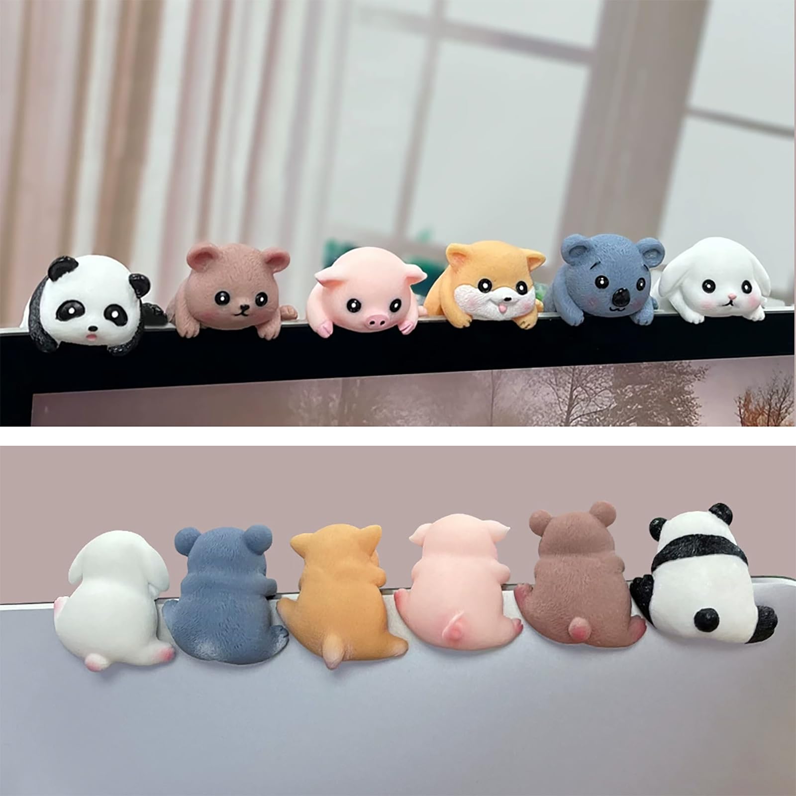 QMYOP Computer Monitor Decor Figurines, Computer Monitor Decor, Car Dashboard Decorations 6 PCS Cute Critters (6PCS)