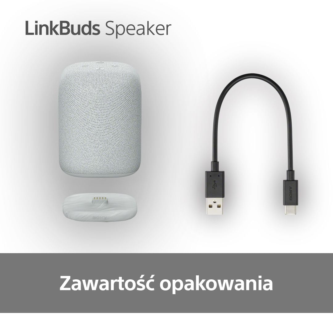 Sony LinkBuds Speaker przenośny bezprzewodowy głośnik Bluetooth ze stacją ładującą, IPX4, wodoodporny, 25-godzinny akumulator, jakość dzwonka, głośnik domowy, szary