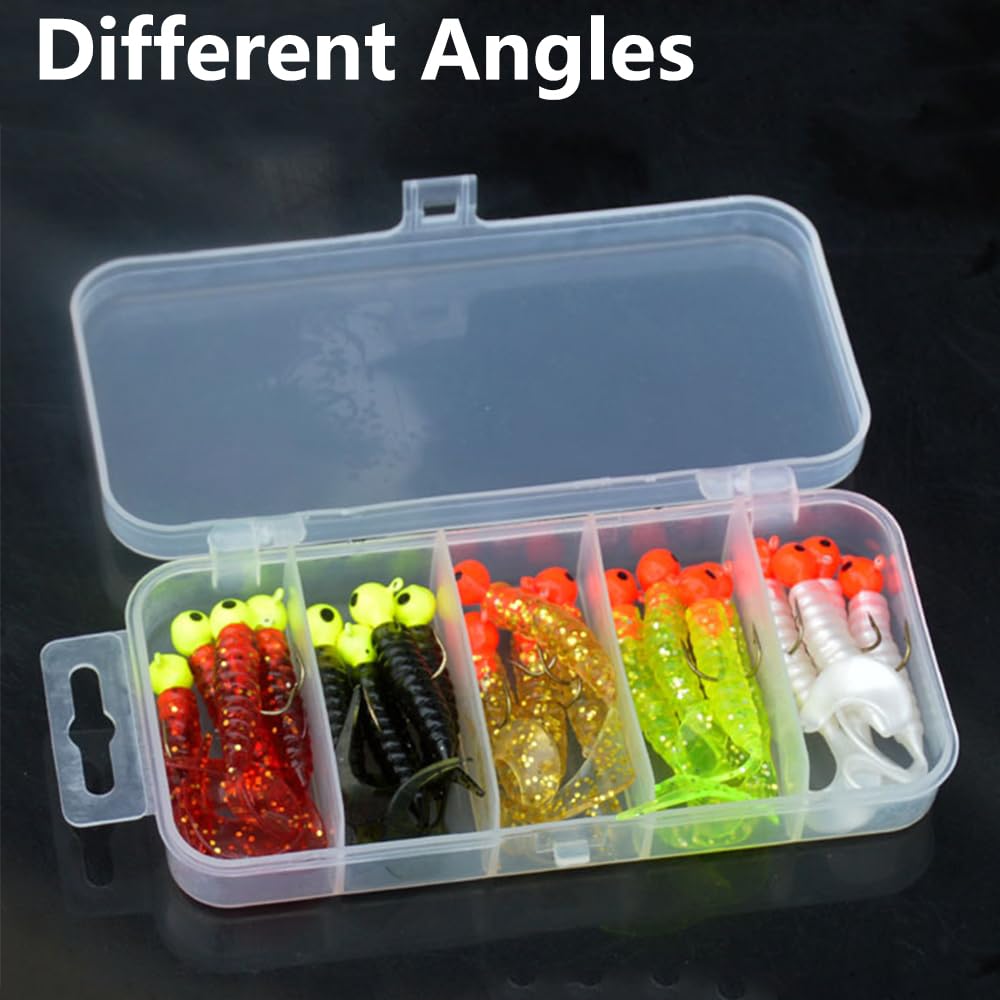 Kit di 20 esche da pesca con coda riccia, ganci per testa di verme, esche in plastica morbida, attrezzatura da pesca in silicone per pesce gatto, pesce persico, luccio, acqua salata e acqua dolce