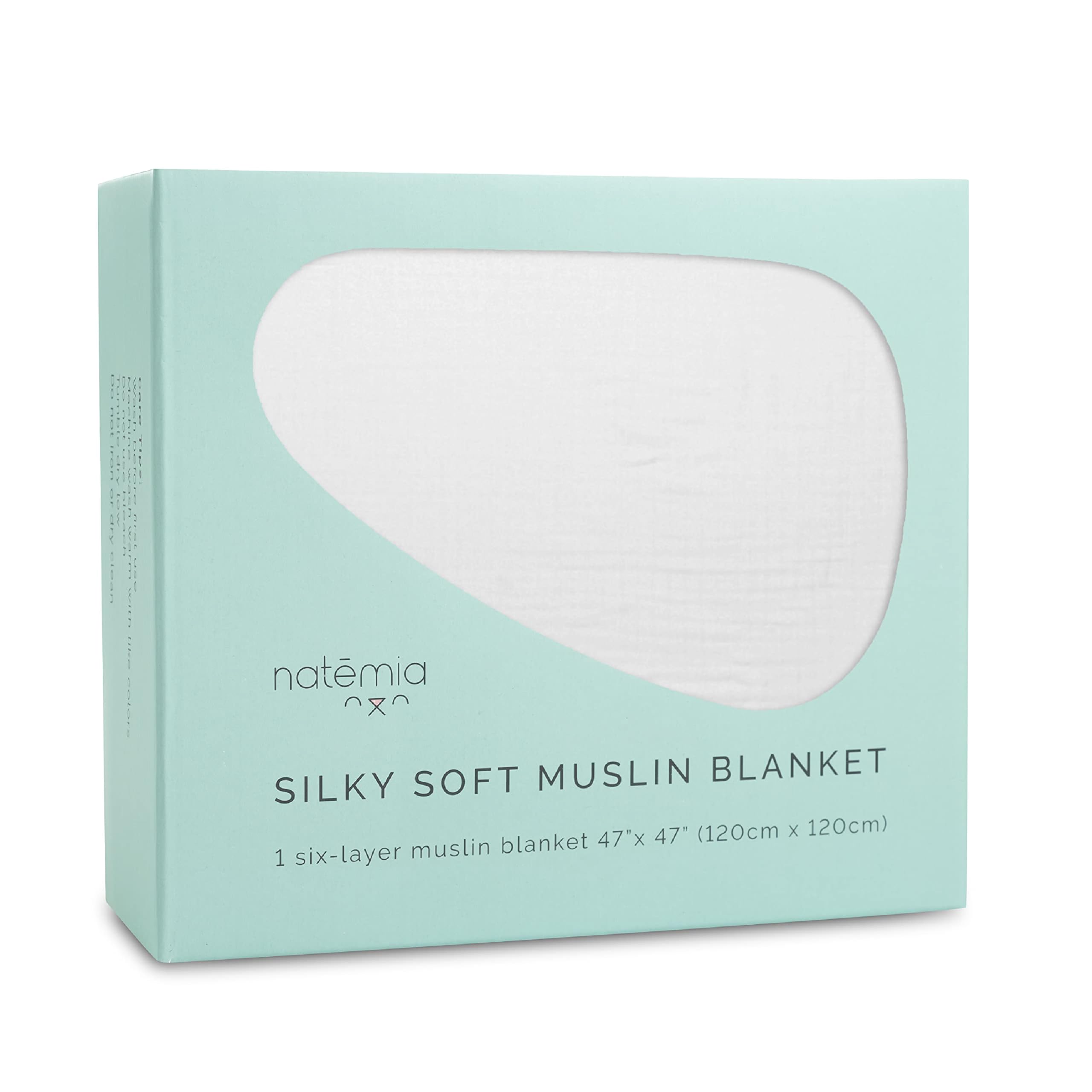 Natemia Muslin Baby Blanket - Ultra Soft, Breathable Baby Blankets for Girls and Boys - Newborn Essentials- Multi-Purpose Stroller Cover, Play Mat, XL Swaddle - Cotton Rayon Blend- 47" x 47"