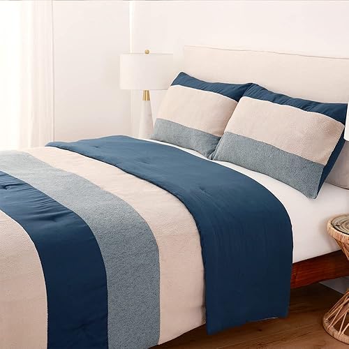 Berkshire Blanket Juego de edredón de microfibra a rayas Juego de ropa de cama lavado enzimas a rayas Dylan Stripe Individual 66 x 90 pulgadas