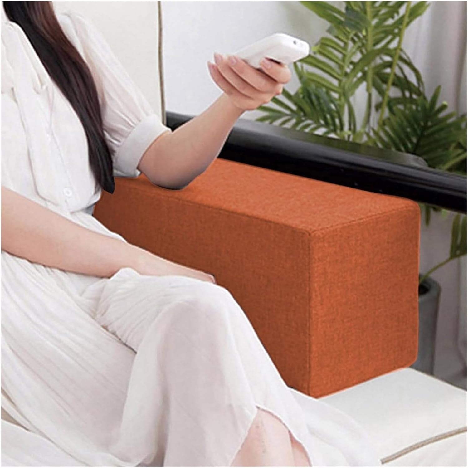 Akuops Couch Arm Rest Pillow, High Density Foam Armrest Cushion with Removable & Washable Linen Cover, Sofa/Bed/Armchair Elbow Support, Lumbar Spine Gap Filler (Orange,25x25x45cm)