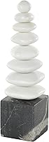 Deco79 Modern White Marble Abstract Stacked Stone Sculpture Statue with Black Base - 3x4x12 Inch Home Decor Figurine