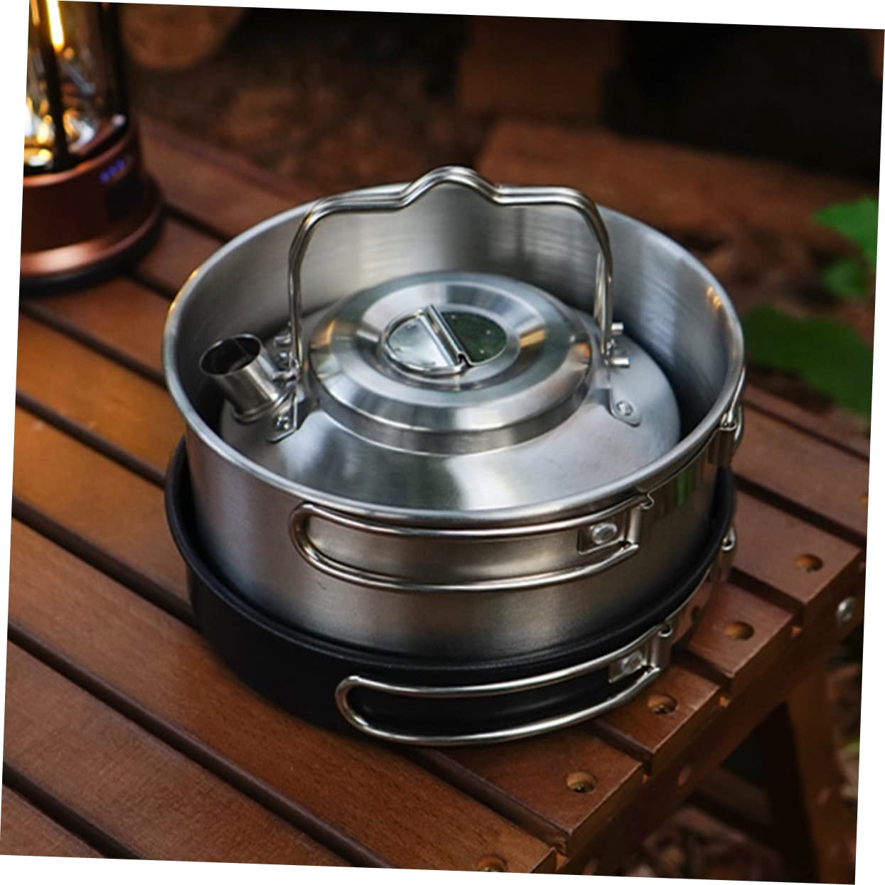 Amosfun Portable Camping Kettle Multi Function Stovetop Teapot for Boiling Water Soup and Tea Lightweight Outdoor Supply for Hiking Fishing and Self Driving