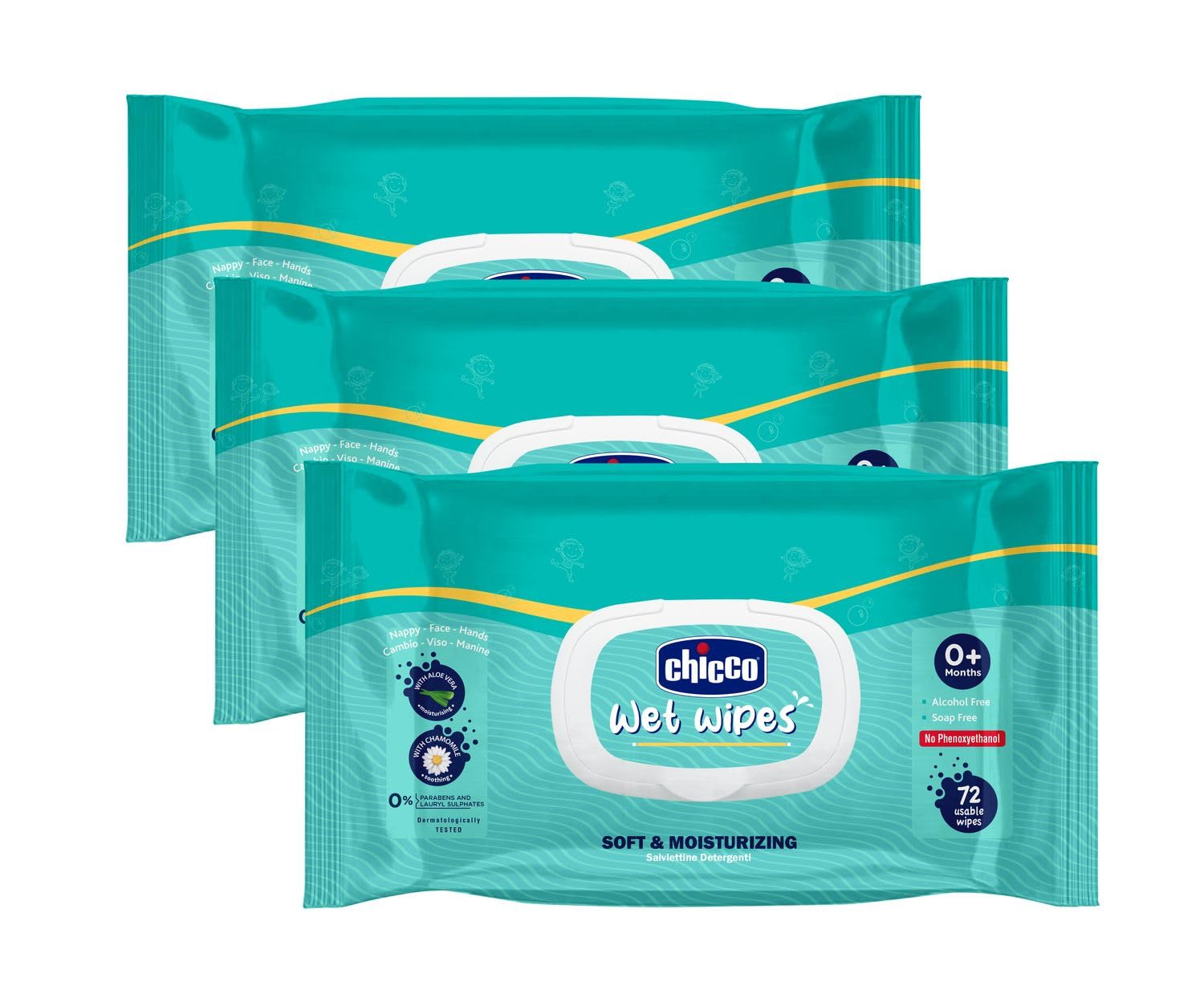 Chicco Wet Wipes 216 Pcs with Fliptop | Free From Phenoxyethanol, Parabens & Alcohol-image-0