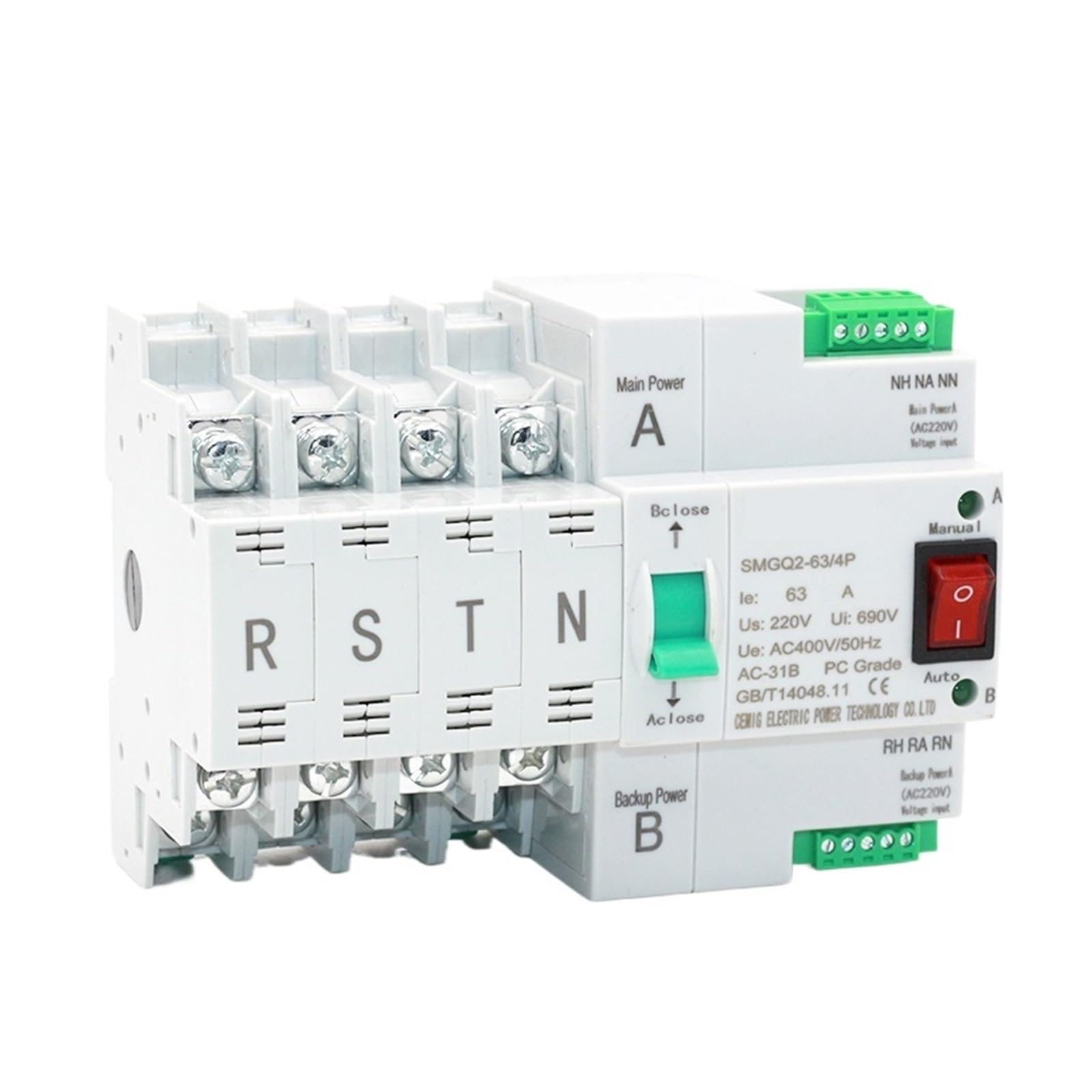 Commutateur de transfert automatique double puissance rail 35mm disjoncteur MCB AC 400V NISZA 63A