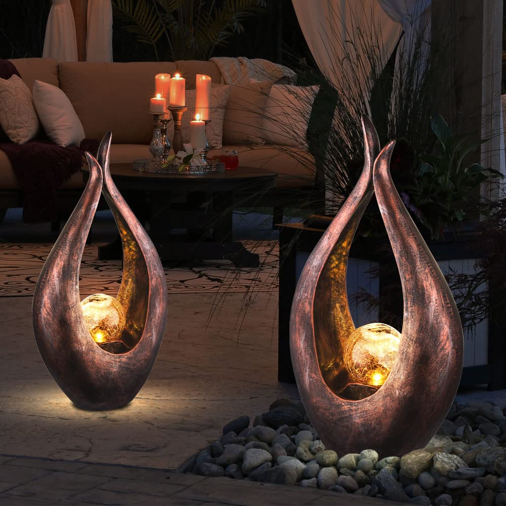 2er Set LED Außen Solar Steh Leuchten Glas Kugel Hof Strahler Bronze geschwungen