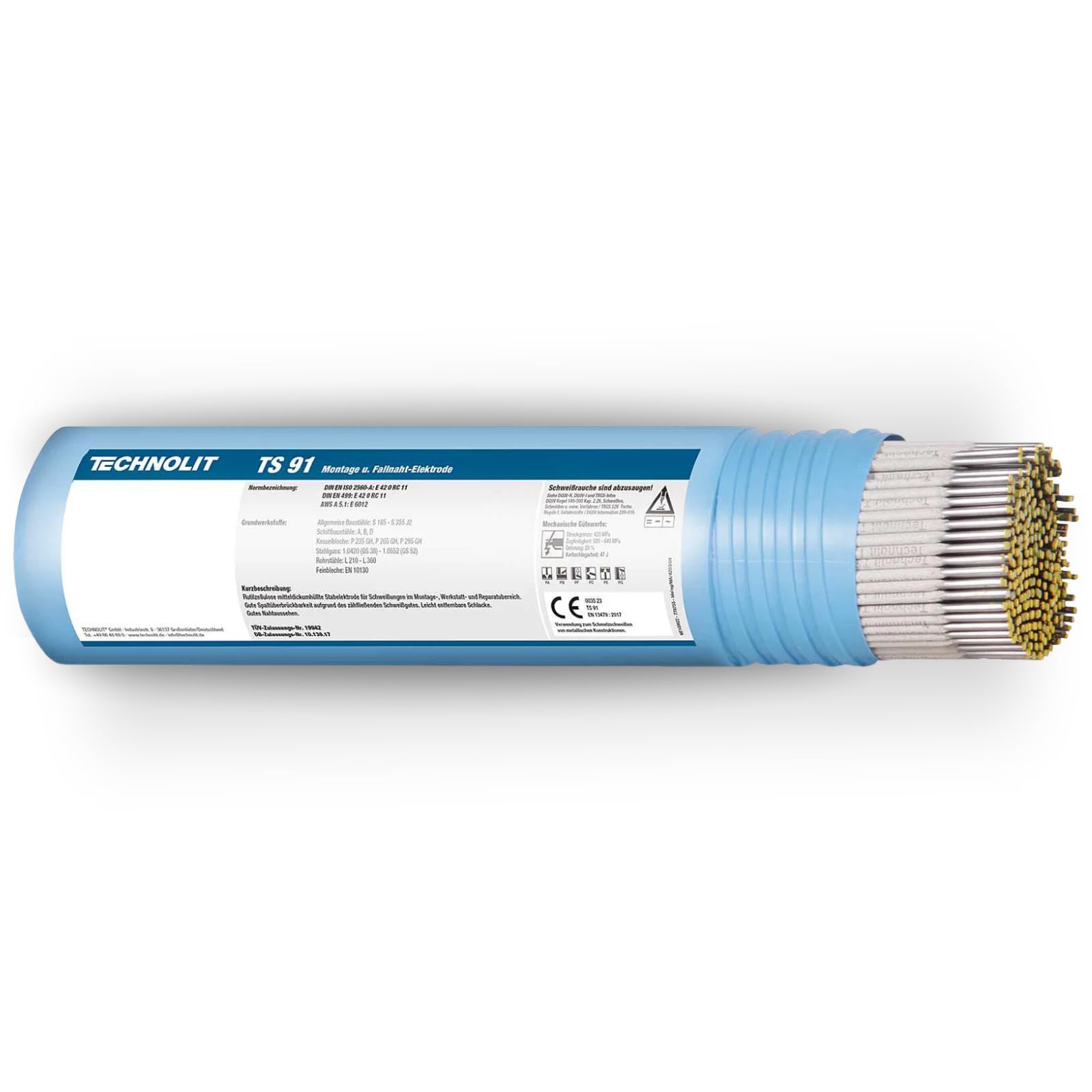 TECHNOLIT TS 91 Allround-Elektrode 2,5mm 5kg| Rutilzellulose Schweißelektroden für Stahl| Für alle Schweißpositionen| Stabelektroden| Made in Germany