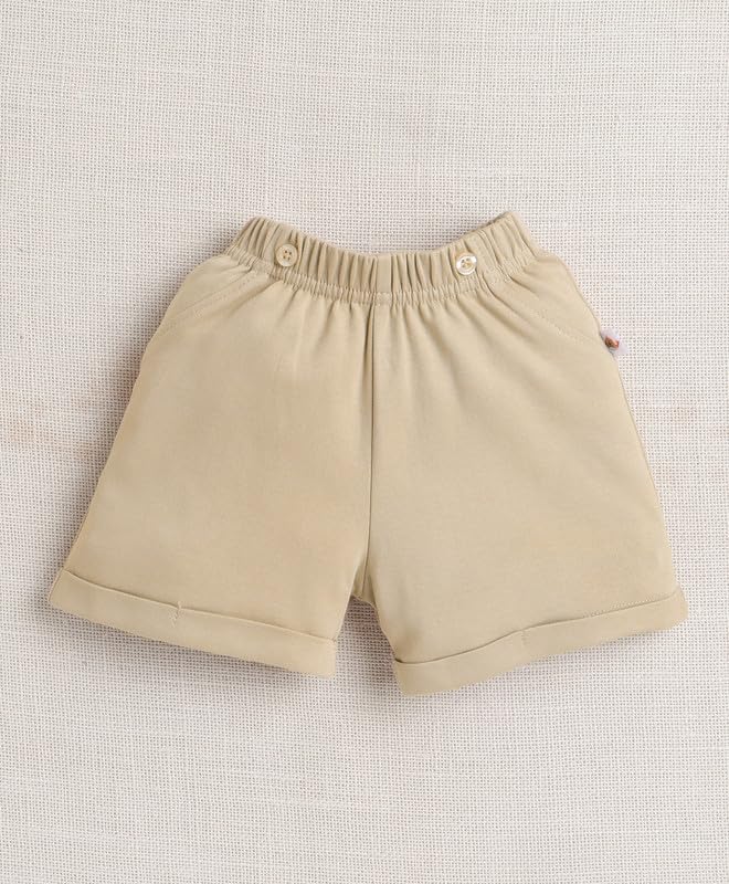 Image of BUMZEE Baby Boys Regular Fit Half Sleeves Collar Neck Cotton Bodysuit & Short Set With Bow Suspender & Cap
