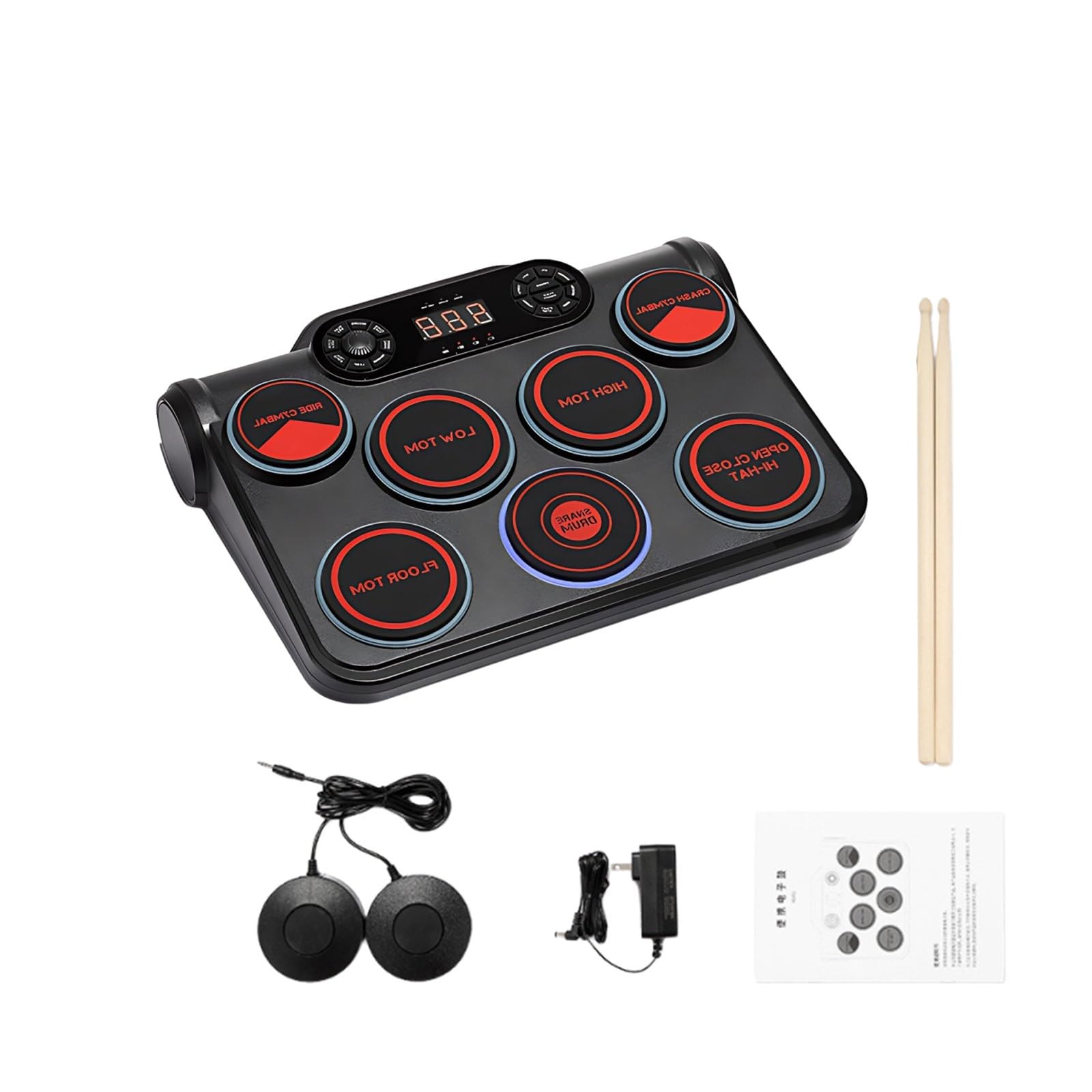Batteria Digitale Portatile 7 Pad, Kit Batteria Bambini Principianti, Altoparlanti Integrati, Interfaccia MP3, Modalità Cuffie, Batteria Musicale