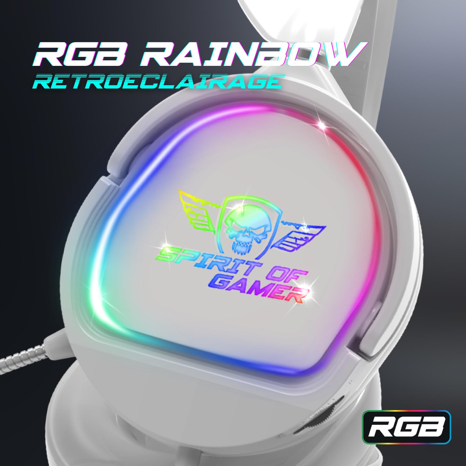 Spirit Of Gamer - Pro H6 | Casque Gaming Blanc Filaire RGB avec Micro | Compatible Xbox, Switch & PC | Stéréo 2.0 | Sortie USB et Jack | Arceau Ajustable/Ultra léger 240 grammes (Blanc)