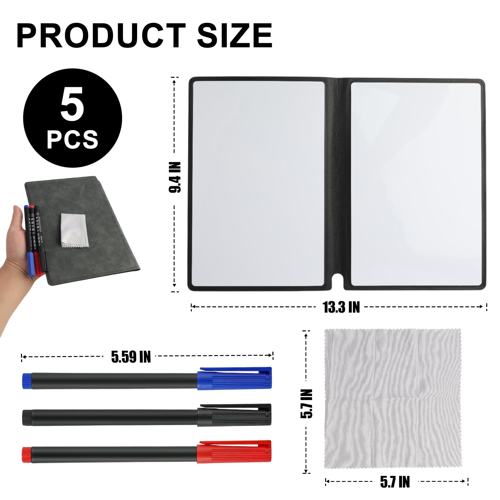 Mini Whiteboard A5, 30 X 20 Cm, Tragbares Doppelseitiges Whiteboard Mit 3 Markern Und 1 Löschbarem Tuch, Schreibbrett Für Büro, Schule Und Zuhause, Umweltfreundlich Und Wiederverwendbar (Schwarz