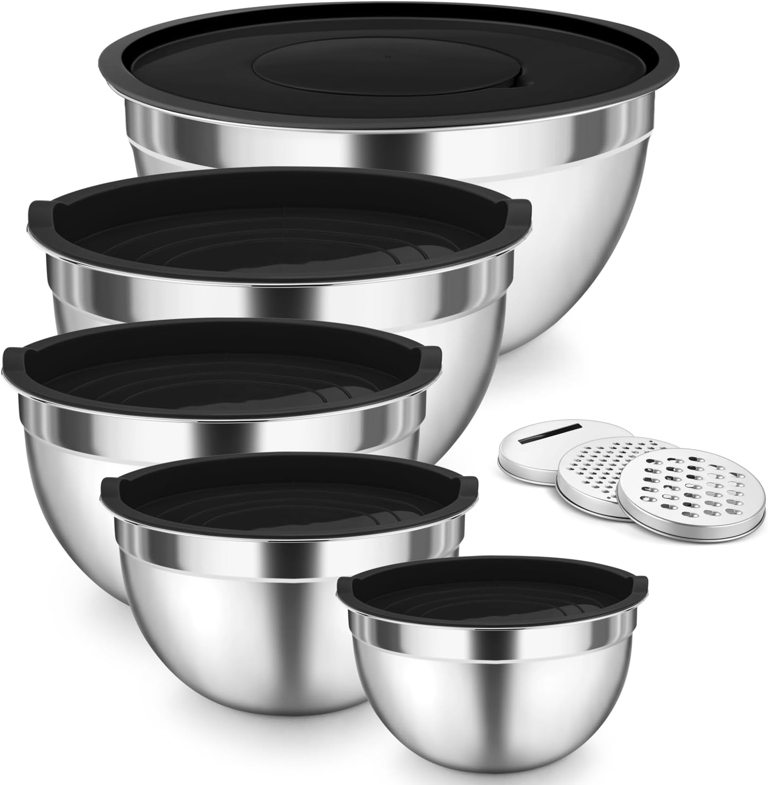 Homikit Rührschüssel Set 6-tlg Edelstahl - Mit Reibenaufsätzen & Deckeln