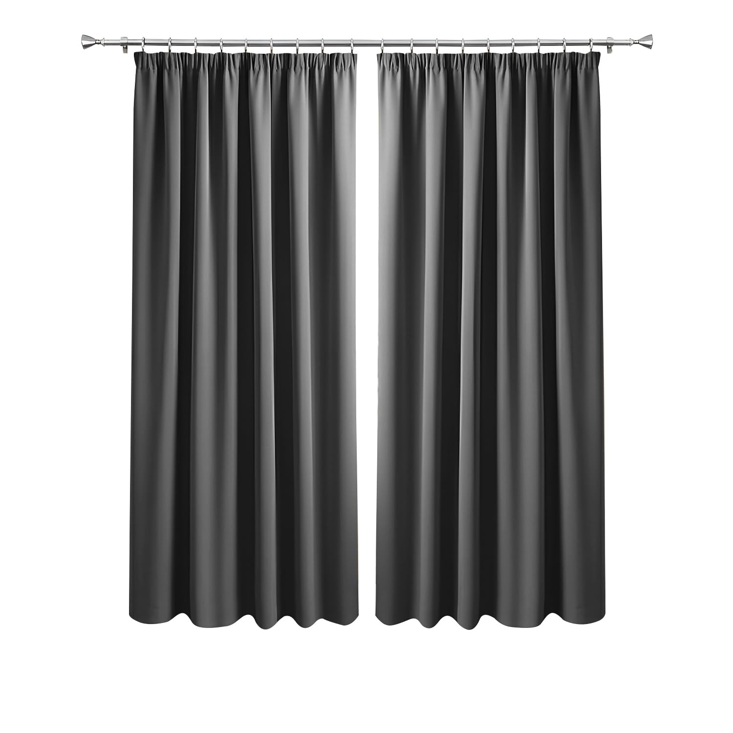 Imperial Rooms Grey Blackout Curtains for Bedroom - Pencil Pleat Living Room Curtains & Drapes Super Soft Thermal Insulated Window Curtain 90x72 Pair Panels with Matching Tie Backs (228cm x 183cm) — image 1