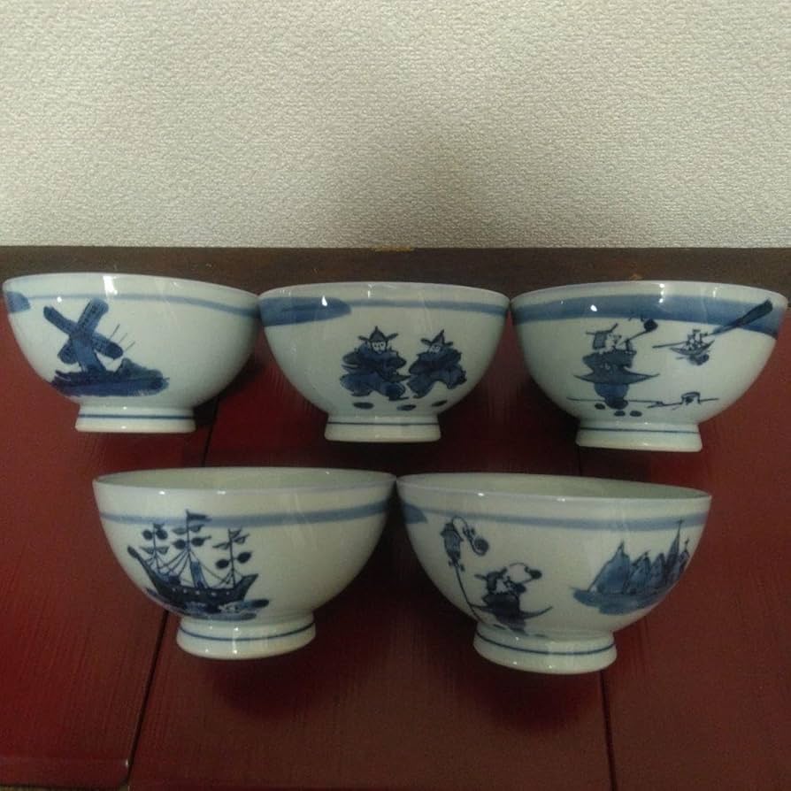 Amazon.co.jp: 有田焼 正山窯 飯茶碗 オランダ柄 手描き 5客