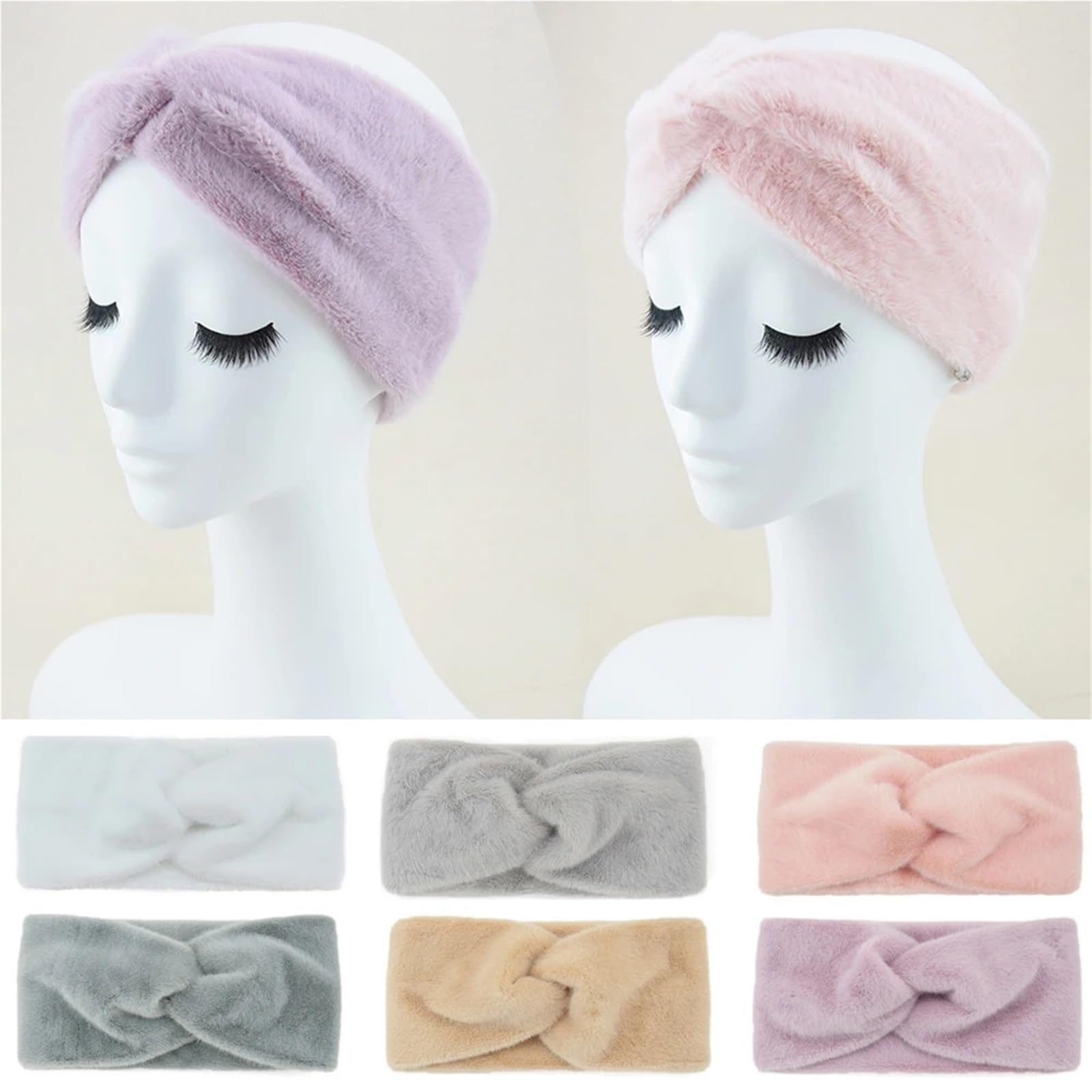 2 uds diadema calentadora de orejas banda elástica for el cabello felpa Color sólido turbante ancho diademas cruzadas DIY Para Mujer(WHITE)