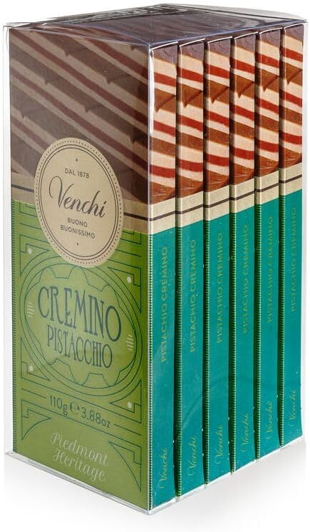Venchi - Set of 6 Cremino Pistachio Chocolate Bars with Milk and White Chocolate and Lightly Salted Pistachio Paste, 145,5 lb, Gluten-Free, Dye-free and Preservative-Free