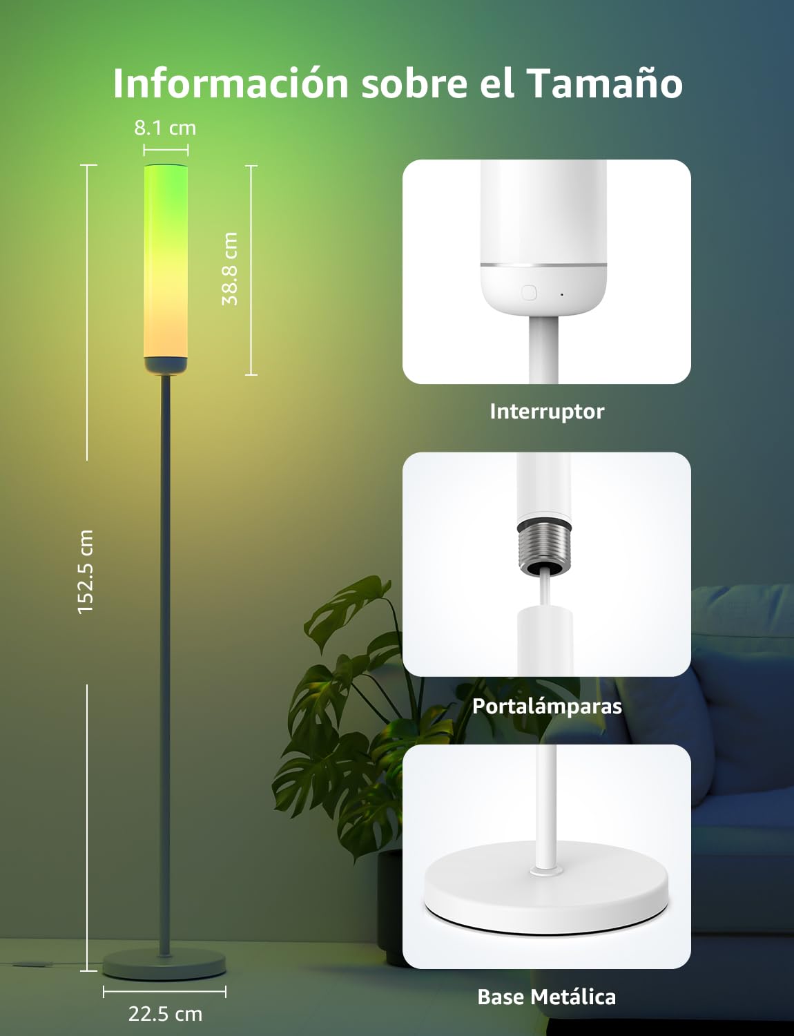 Lepro O1 AI Lámpara de Pie LED, Lámpara de Pie WiFi, Luz Blanca 1800LM, Sincronización Música, Fonciona con Alexa/Google Home, RGB + CCT, Diseñador de Iluminación AI Personalizado para Sala, Leer, TV