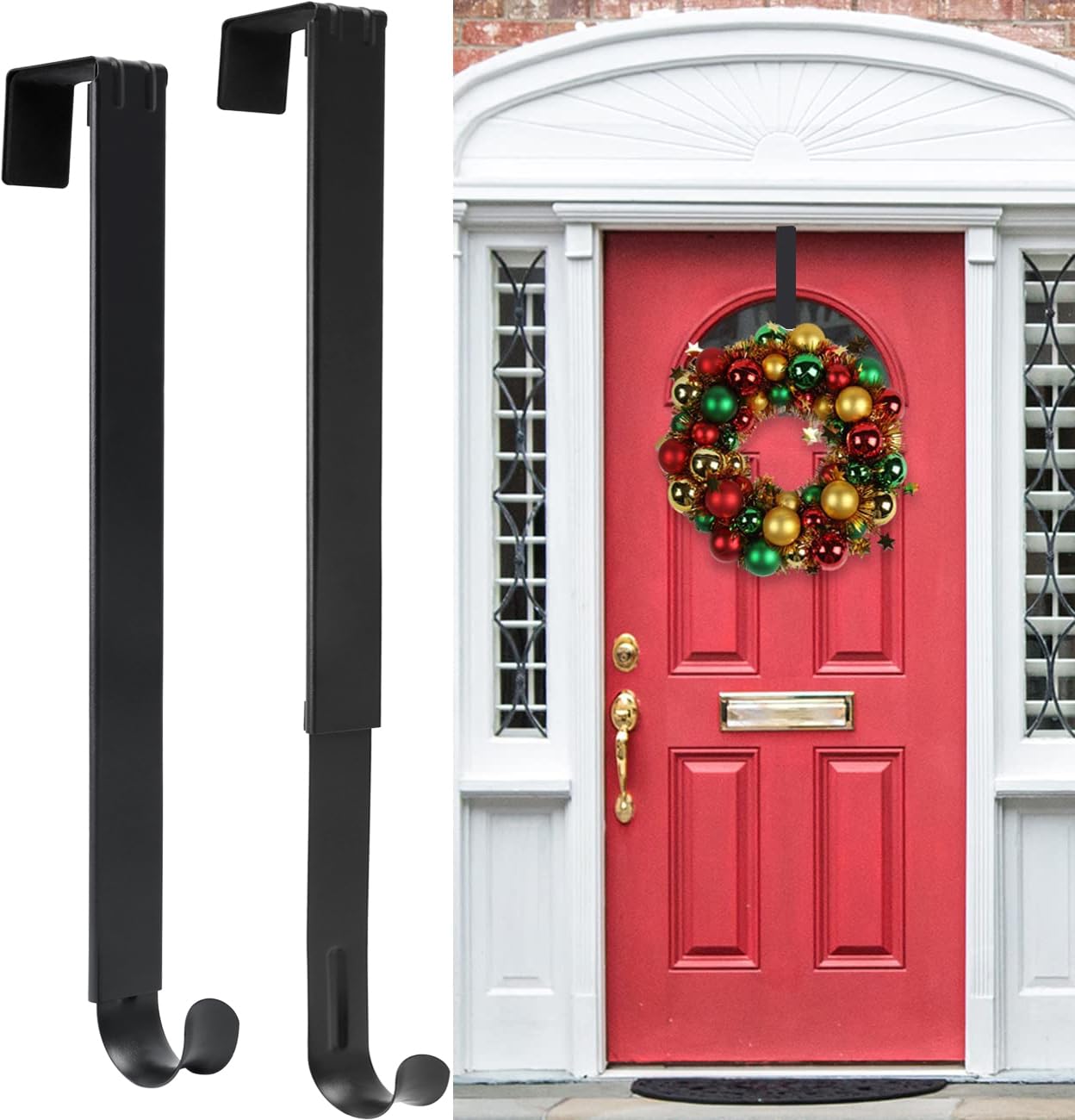 HEYHOUSE Wreath Door Hanger, 2 Pack Adjustable Wreath Hanger for Front Door Decor Halloween Christmas Decorations from 14.9-25", Heavy Duty Metal Over