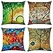 NIULAA Fundas de Cojín 50x50 cm Set de 4 Fundas de Cojines de Árboles Coloridos Fundas Cojines de sofá de Lino para Sala de Estar Fundas de Almohada Cuadradas