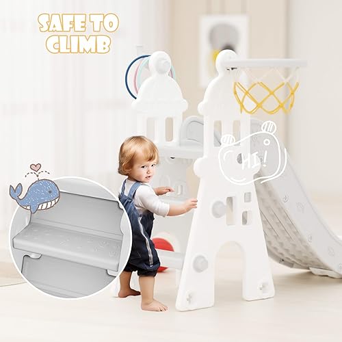 Miniatura 6 de 67i Tobogán infantil 4 en 1 para niños pequeños, tobogán de juego para interiores y exteriores con tobogán para bebé con marco y pelota de