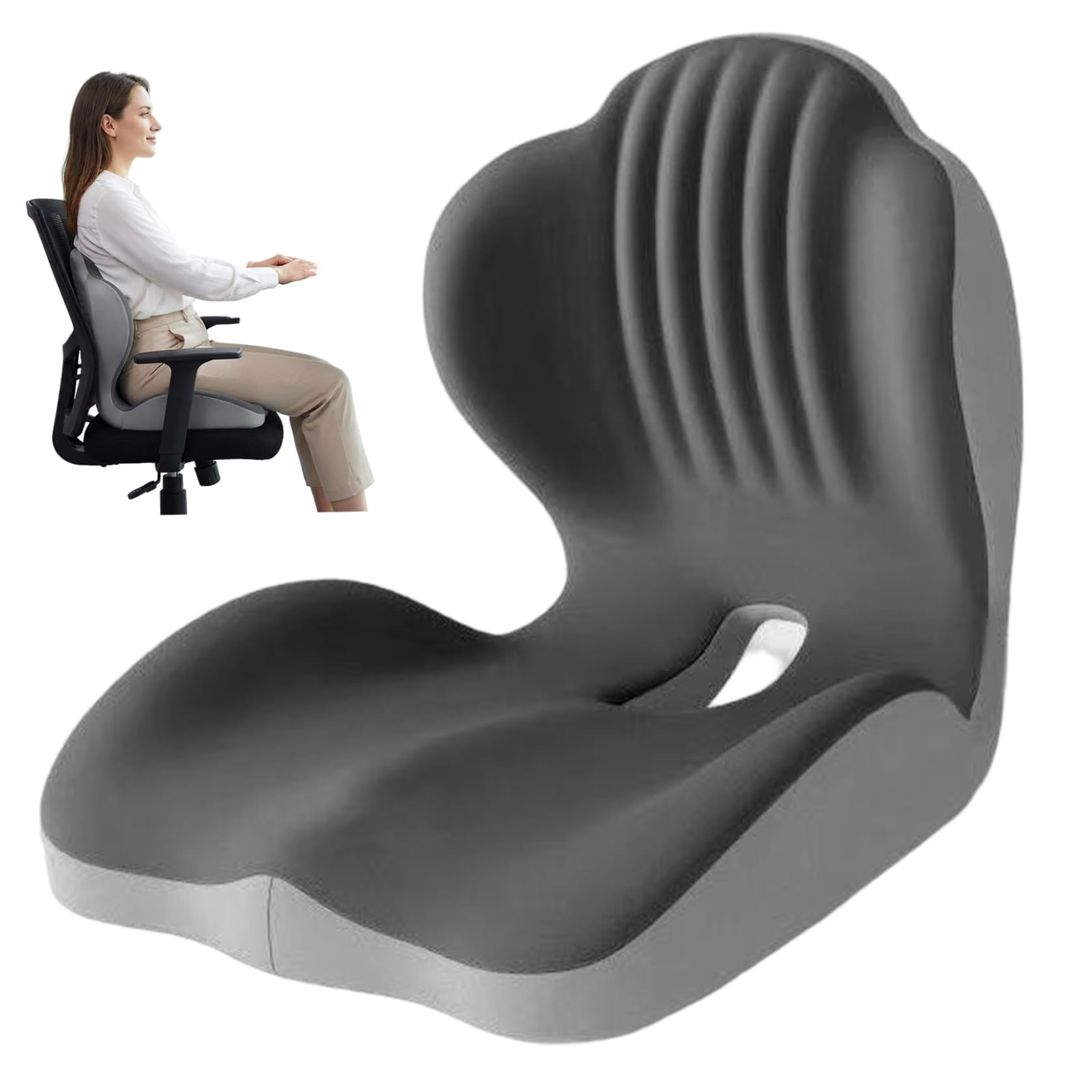 CAKEEYUM High-Density Memory Foam Ergonomic Seat Cushion with Lumbar Support Office Chair Cushion for Back & Butt Comfort for Car & Home Use - Black Gray