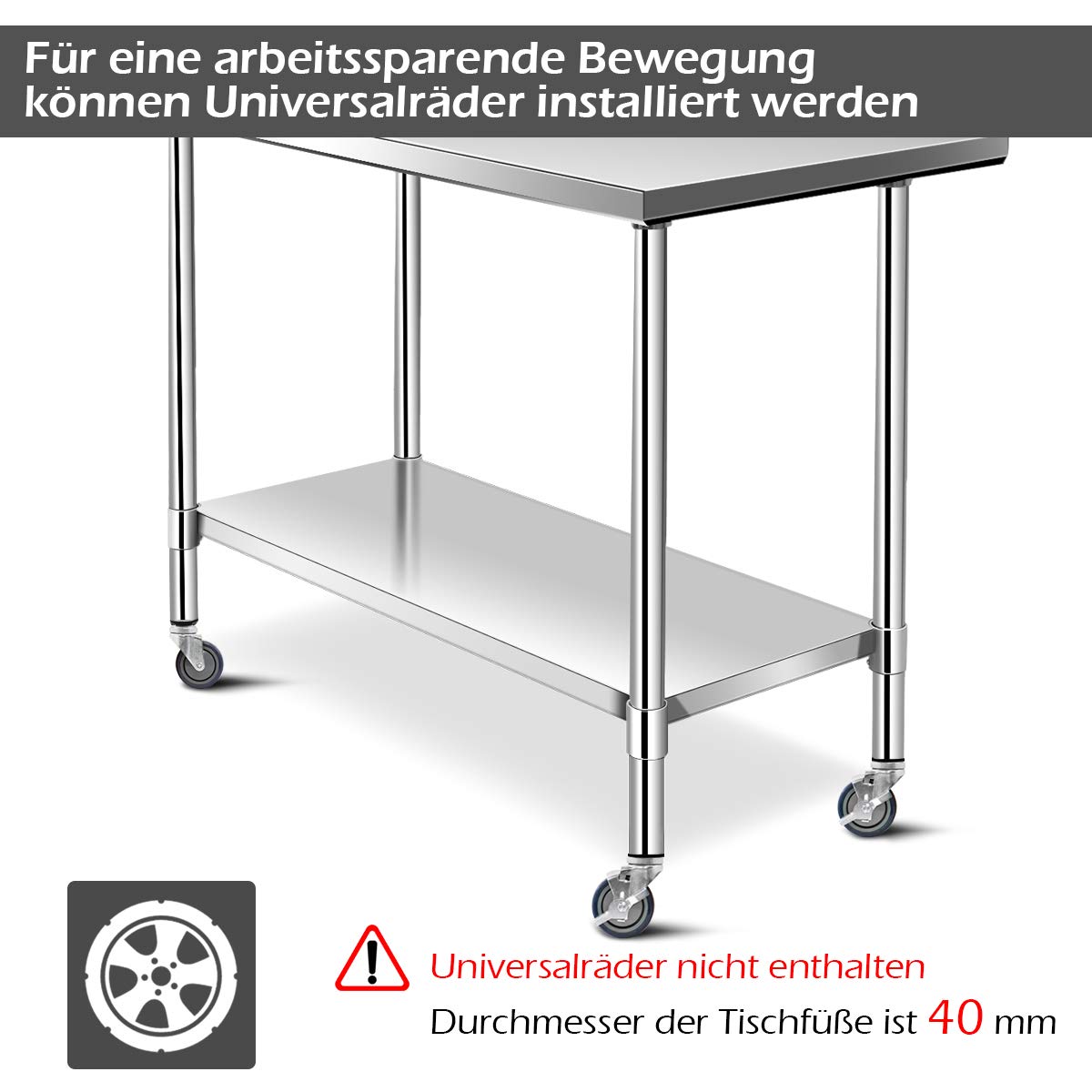 COSTWAY Edelstahl Küchentisch Arbeitstisch, Edelstahltisch mit Höhenverstellbarer Ablage, Zubereitungstisch Gastro Tisch, Ablagetisch für Küche Restaurant, Silber (122 x 61x 90cm)