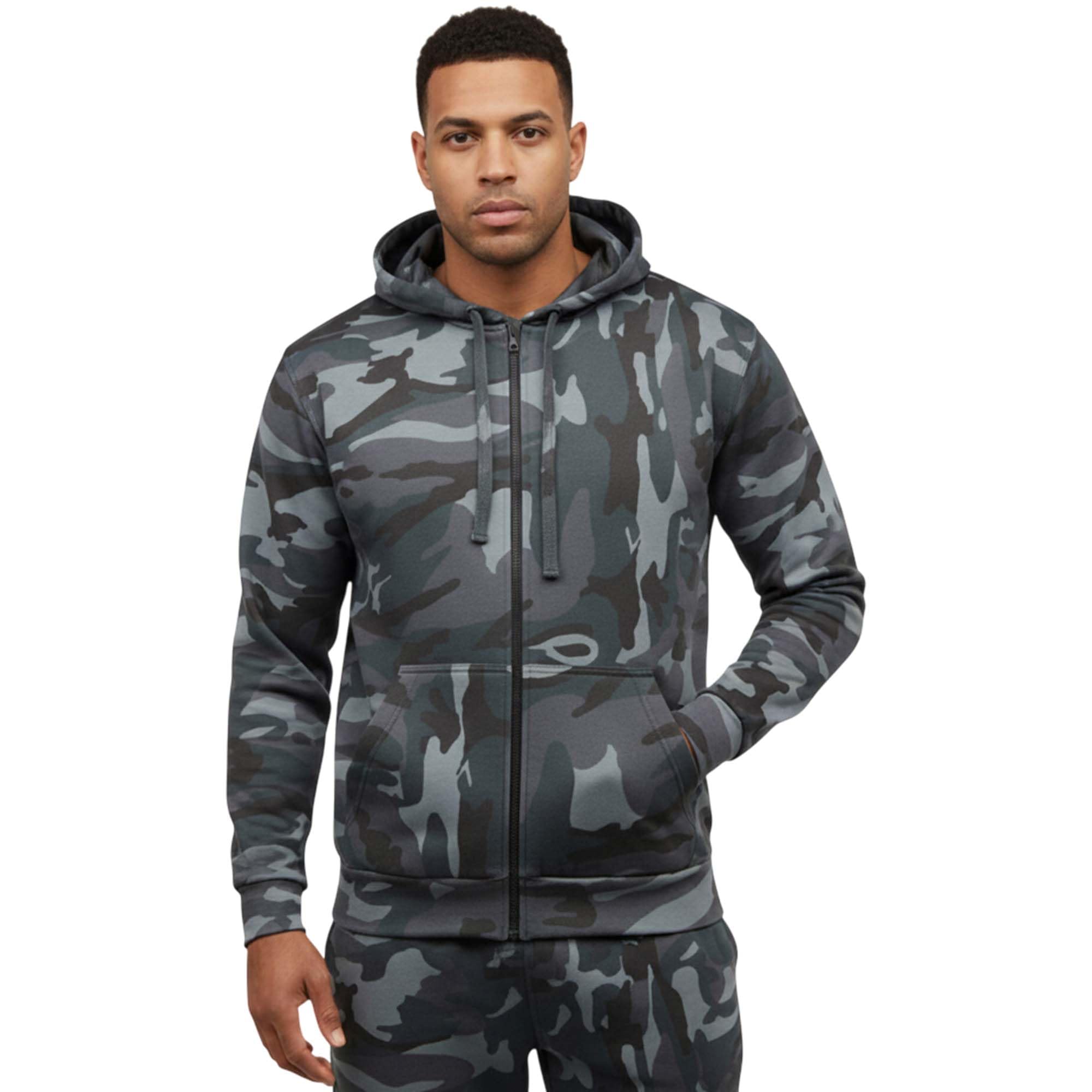 Mens Midnight Camouflage Fleece Tracksuit | Hoodie | Zipper | Joggers (3XL, Zip Hoodie)
