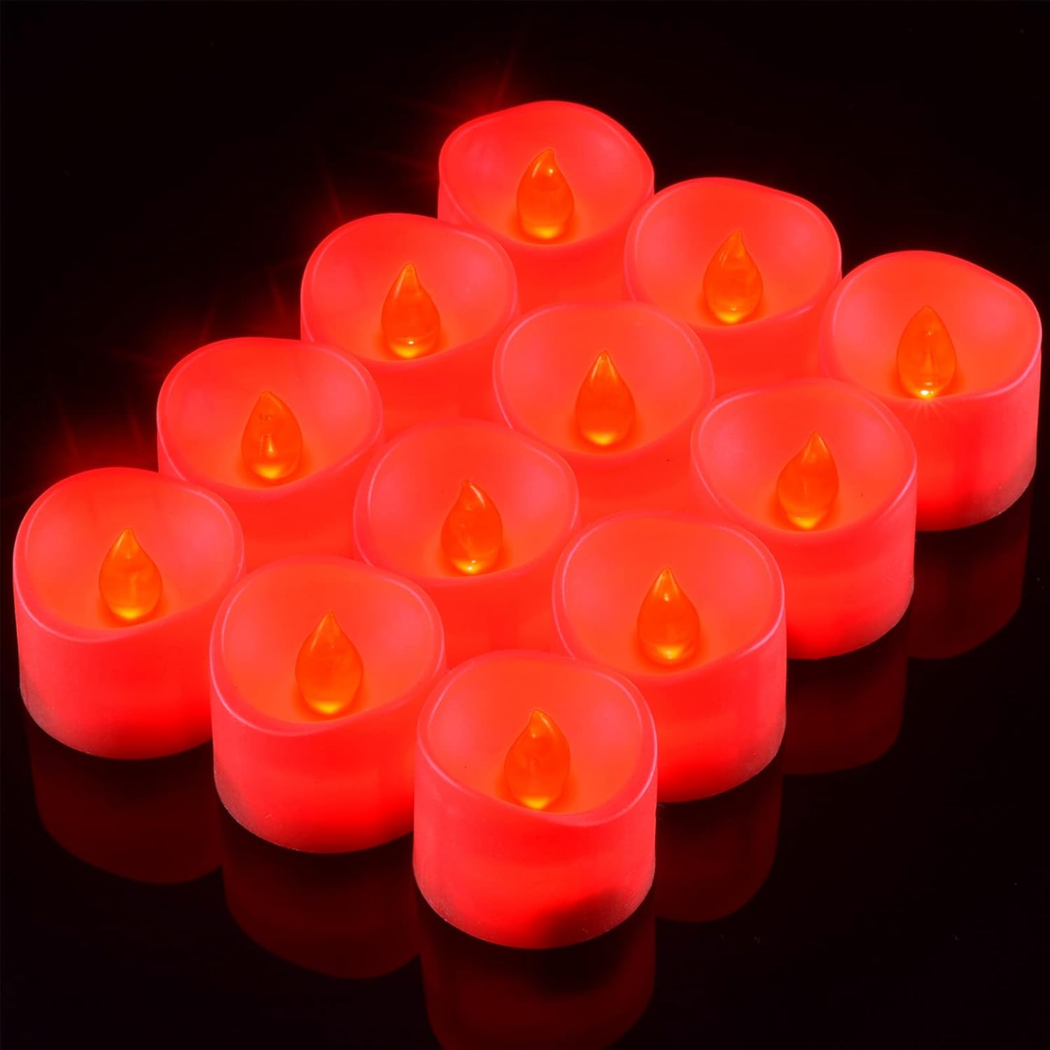 PChero 12 Packs Red LED Tea Lights with Timer, Flickering