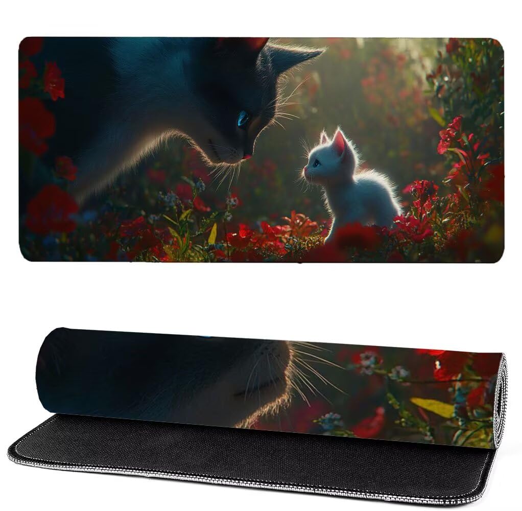 Podkładka pod mysz dla kota, XXL Animal Mouse Pad 1200x600x3mm, duża podkładka pod mysz do gier, przyszyte krawędzie, antypoślizgowa gumowa podkładka pod mysz, do biura i gier, jako prezenty dla