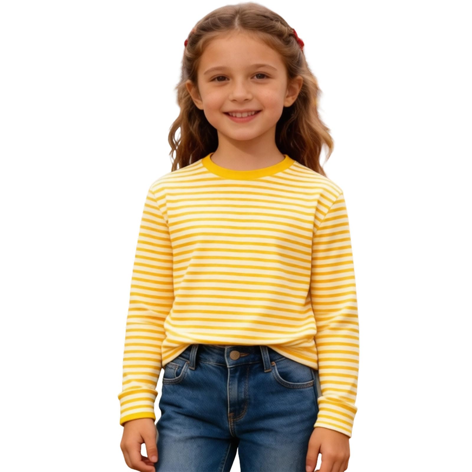 Striped Shirt Children's Red/White Striped Long Sleeve Shirt Girls Boys Shirt Glunker Crew Neck T-Shirt Top Striped Long-Sleeved Pullover Sailors Carnival Fancy Dress Costume 3-14 Years, A-Yellow, 7-8
