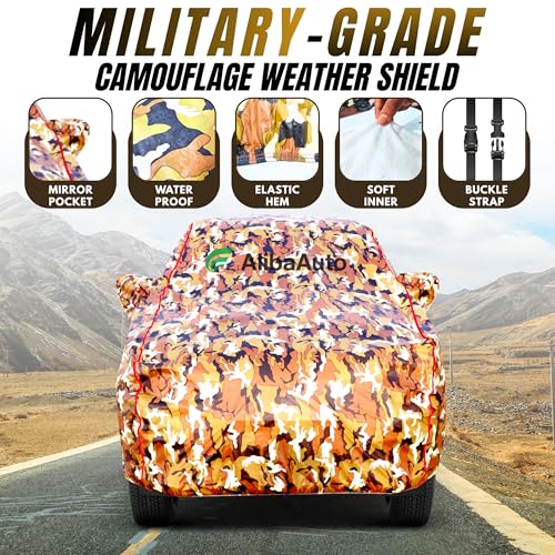 Image of Walser Waterproof Car Cover for MG Comet EV | All-Weather Full Car Body Protection | with Mirror & Antenna Pocket | Dustproof, Windproof & Anti-Scratch Lining, Camouflage