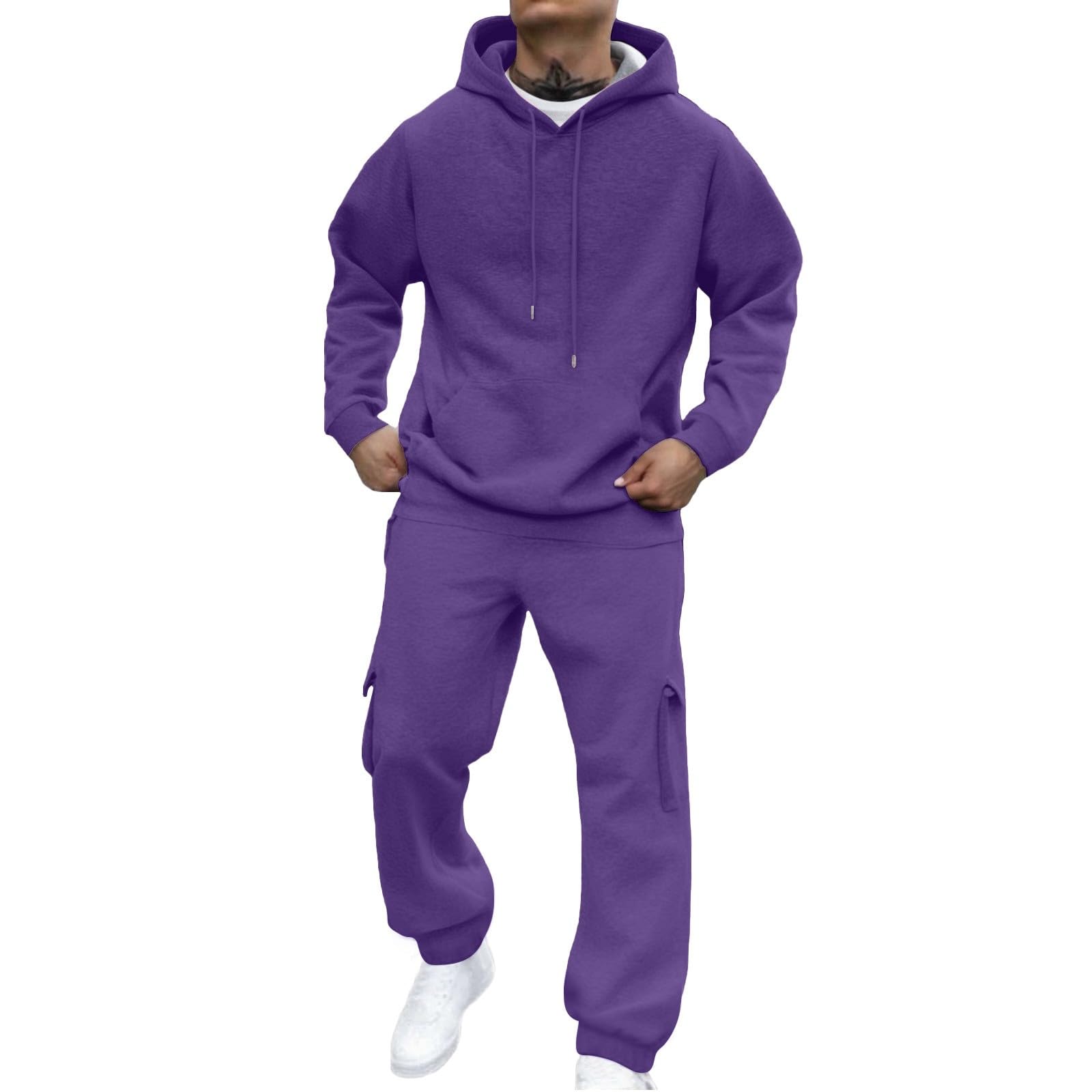 Tuta da uomo, set completo con cappuccio, per allenamento, fitness, corsa, abbigliamento sportivo, casual, a maniche lunghe, comodo, caldo ed elegante